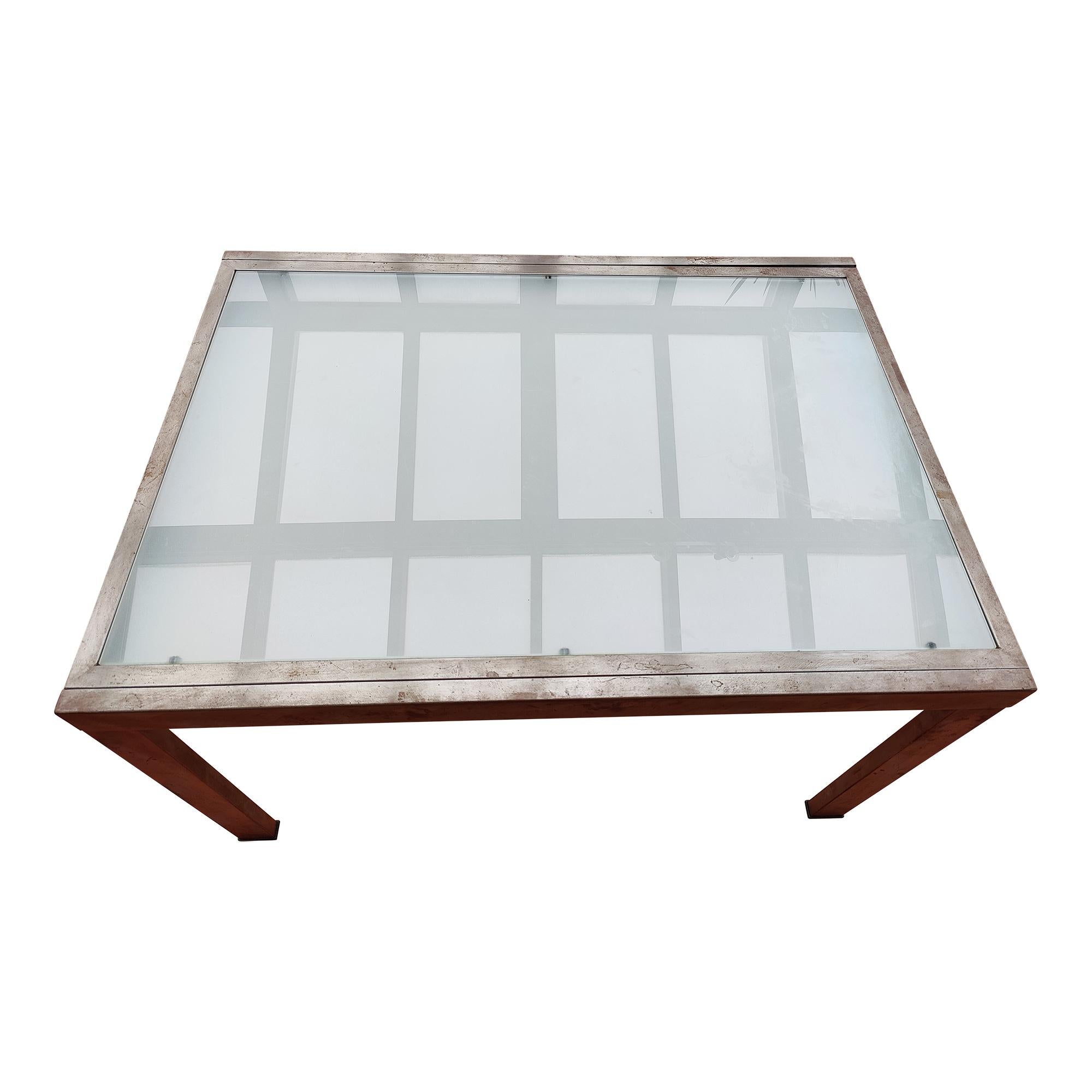 20th Century Mid-Century Extendable Satined Glass Dining Table For Sale