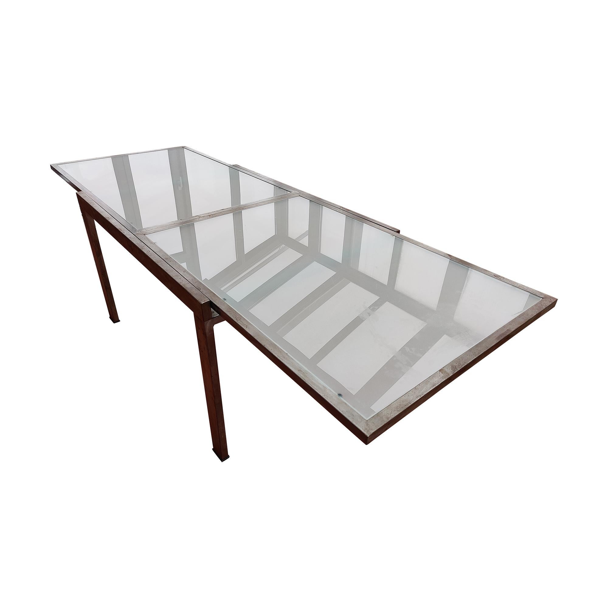 Mid-Century Extendable Satined Glass Dining Table For Sale 2