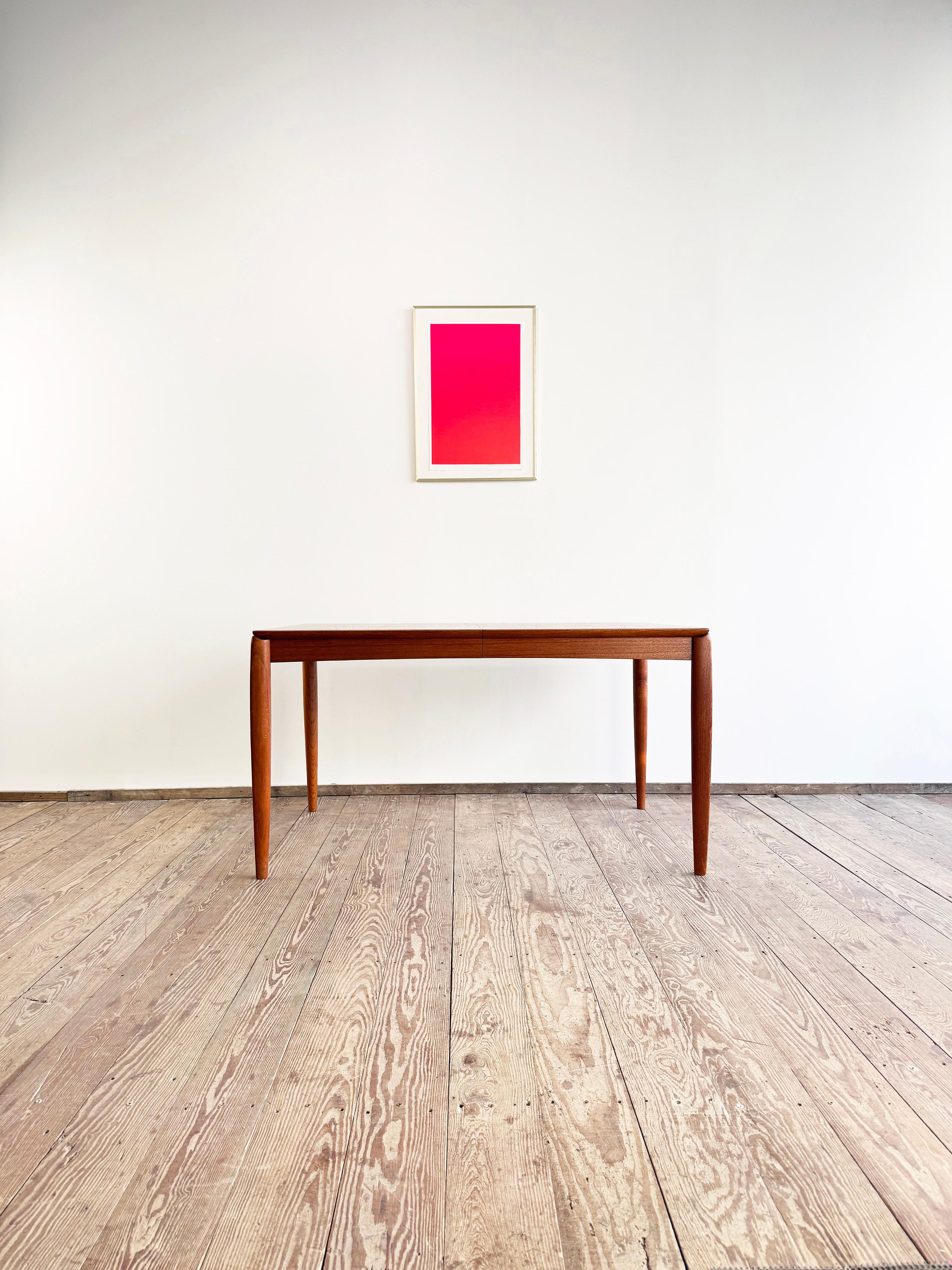 Hand-Carved Mid-Century Extendable Teak Dining Table, Danish Design by H.W. Klein for Bramin For Sale