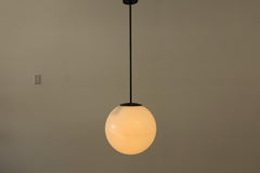Mid-Century Extra Large Acrylic Globe Pendant Light with Black Enameled Hardware