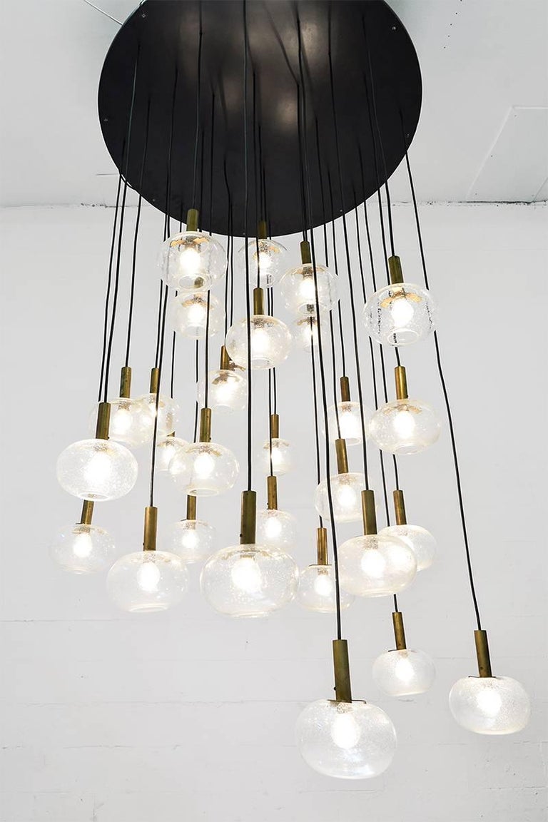 MidCentury Extra Large Italian Brass and Bubble Glass Chandelier