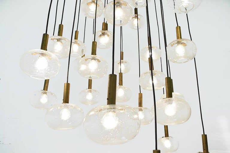 MidCentury Extra Large Italian Brass and Bubble Glass Chandelier