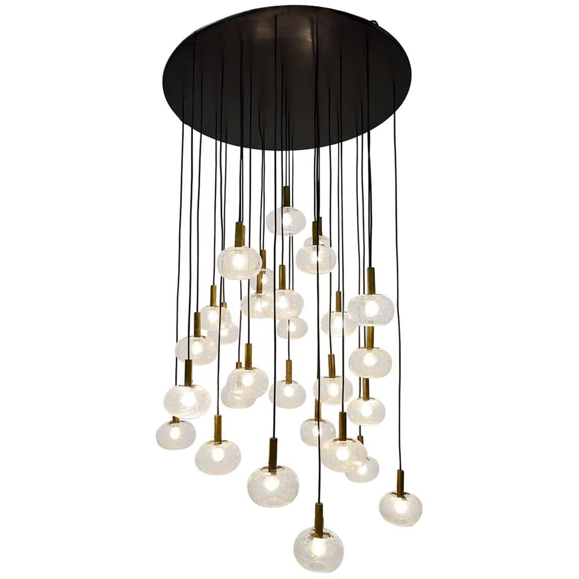 Mid-Century Extra Large Italian Brass and Bubble Glass Chandelier, 1960s For Sale