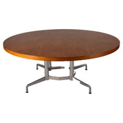 Mid Century Extra Large Round Teak Table with Chrome Base