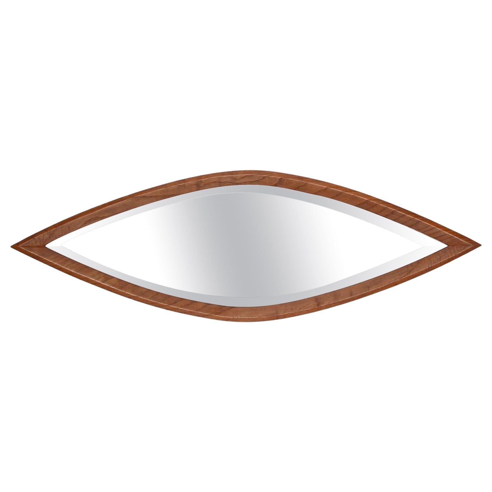 Mid-Century Eye-Shaped Wall Beveled Mirror, Walnut Frame, 1950s Italy
