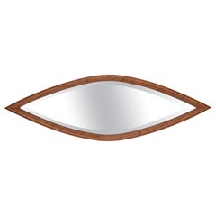 Mid-Century Eye-Shaped Wall Beveled Mirror, Walnut Frame, 1950s Italy