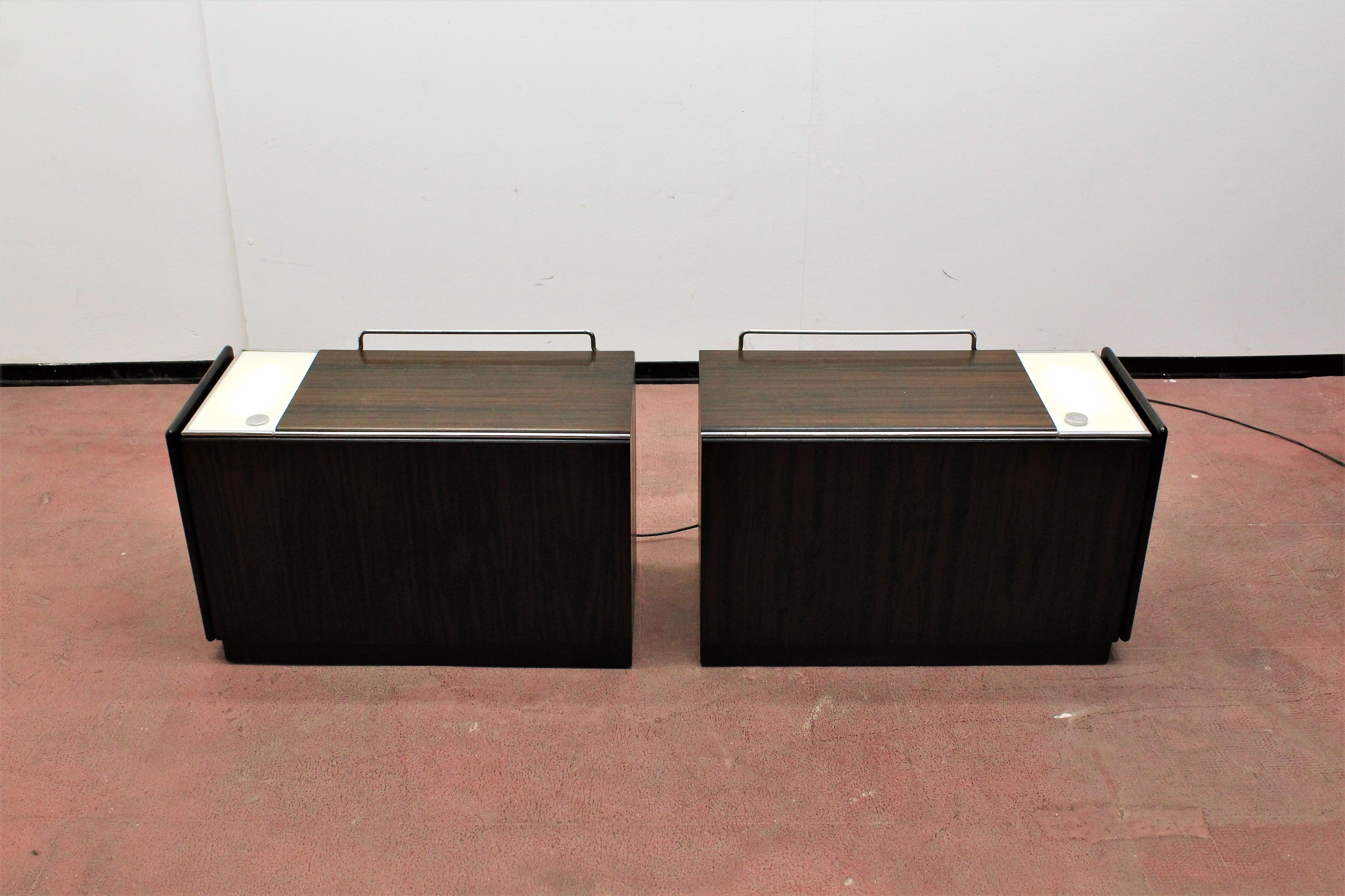 Italian Mid-Century F. Lenci Bernini Pair of Removable Bedside Tables, Italy, 70s