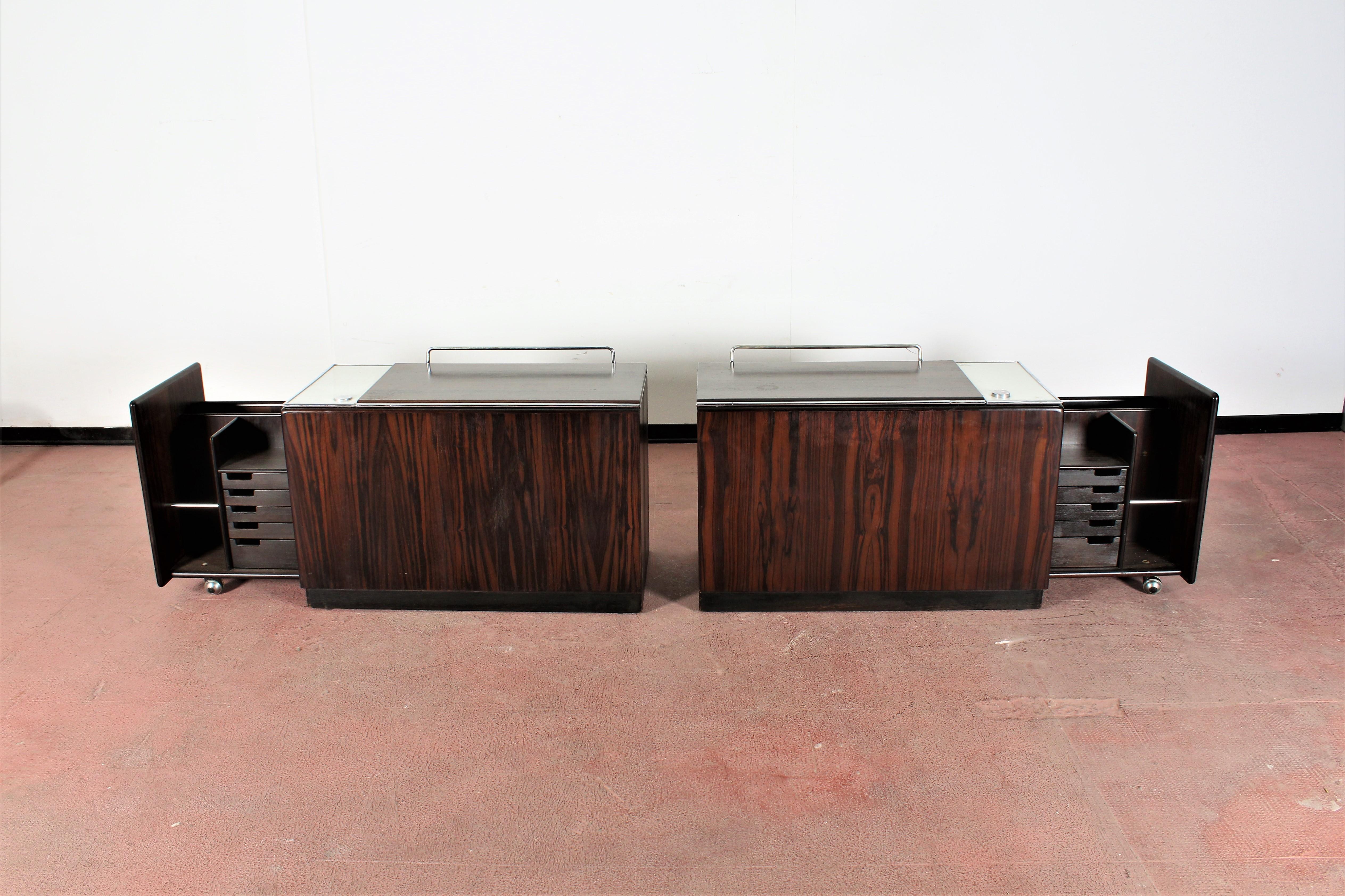 Steel Mid-Century F. Lenci Bernini Pair of Removable Bedside Tables, Italy, 70s