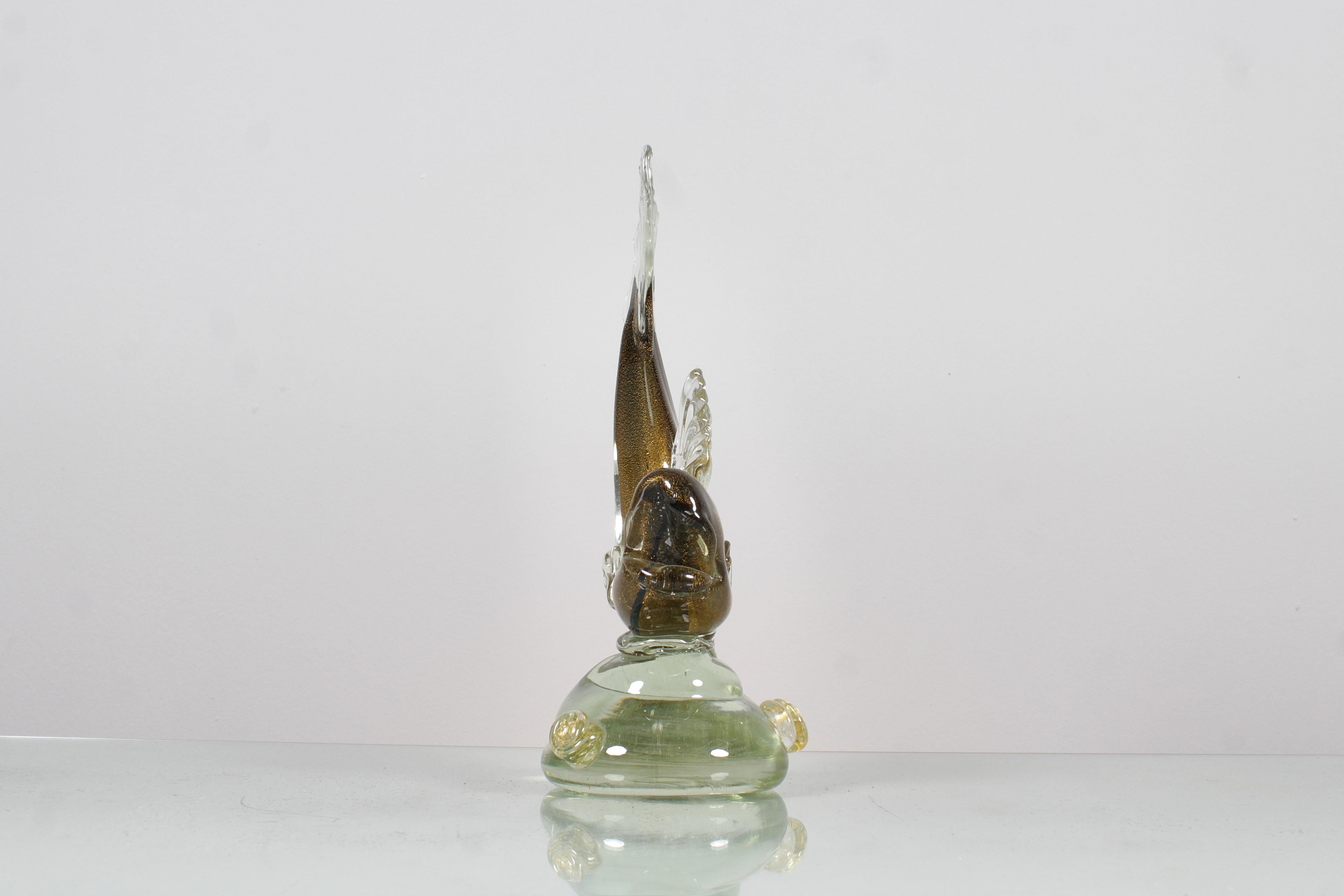 Mid-Century F. Poli (attr.) Murano Glass and Gold Leaf Fish 1960s Italy In Good Condition For Sale In Palermo, IT