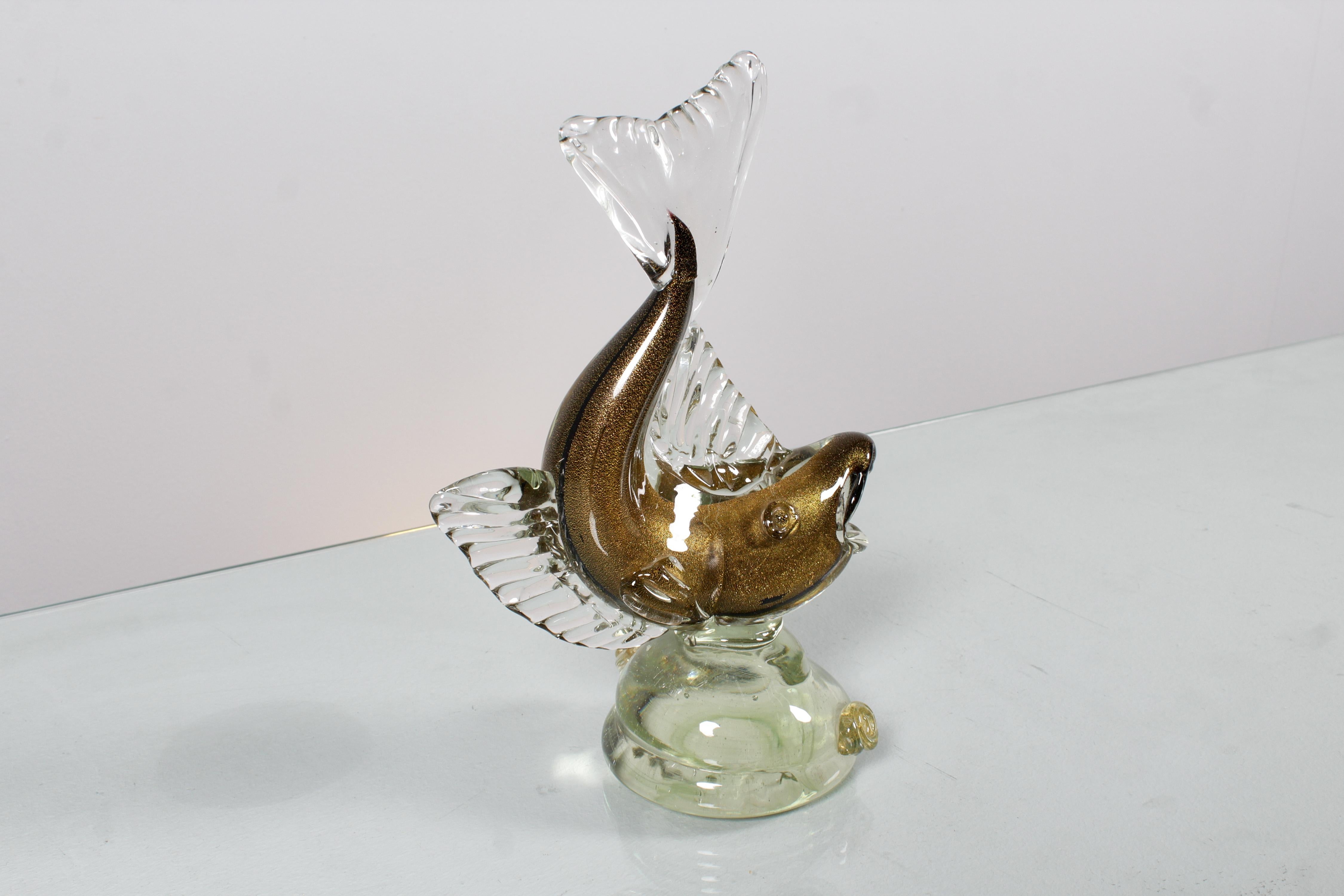 Mid-Century F. Poli (attr.) Murano Glass and Gold Leaf Fish 1960s Italy For Sale 2