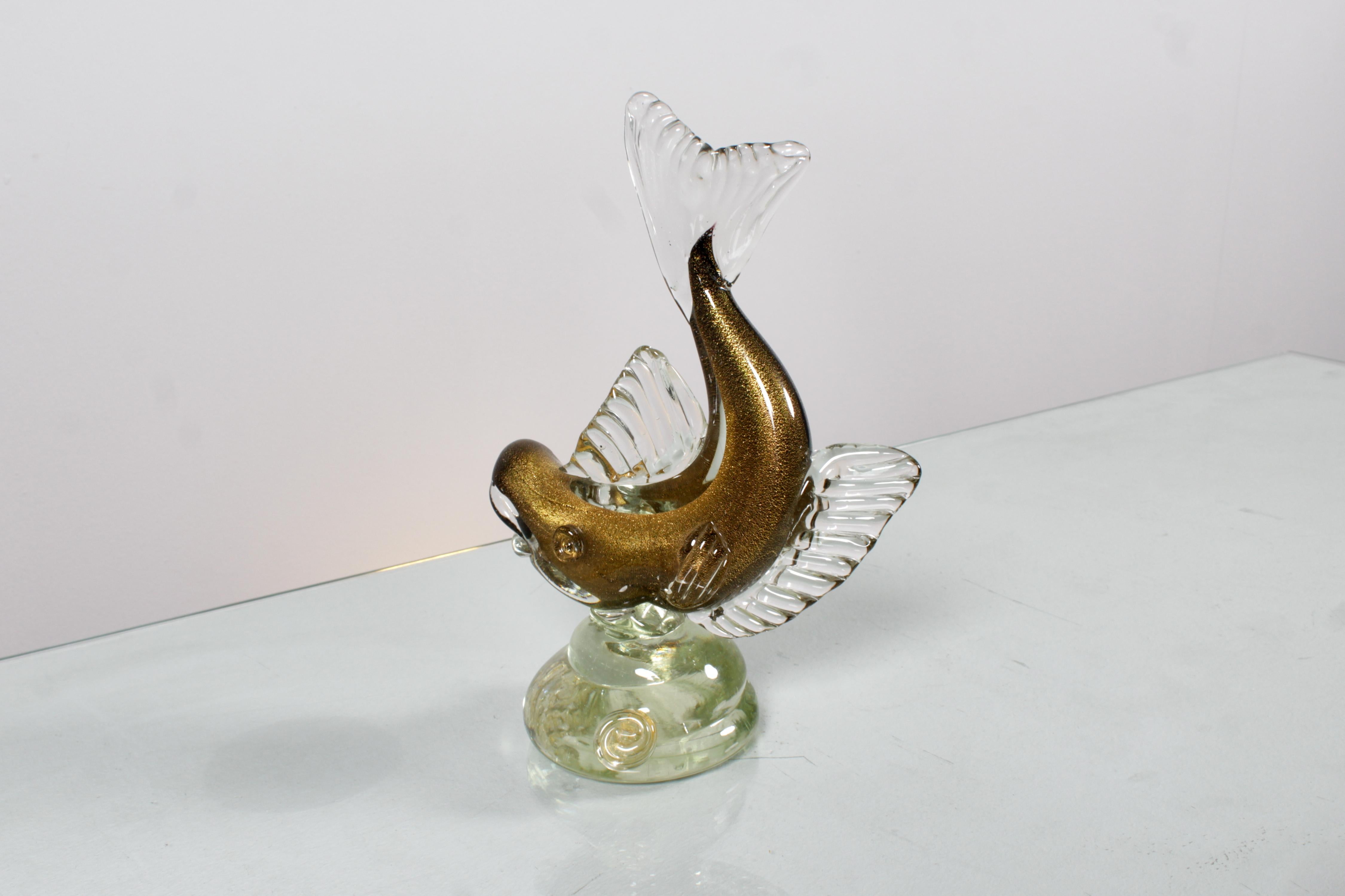 Mid-Century F. Poli (attr.) Murano Glass and Gold Leaf Fish 1960s Italy For Sale 3