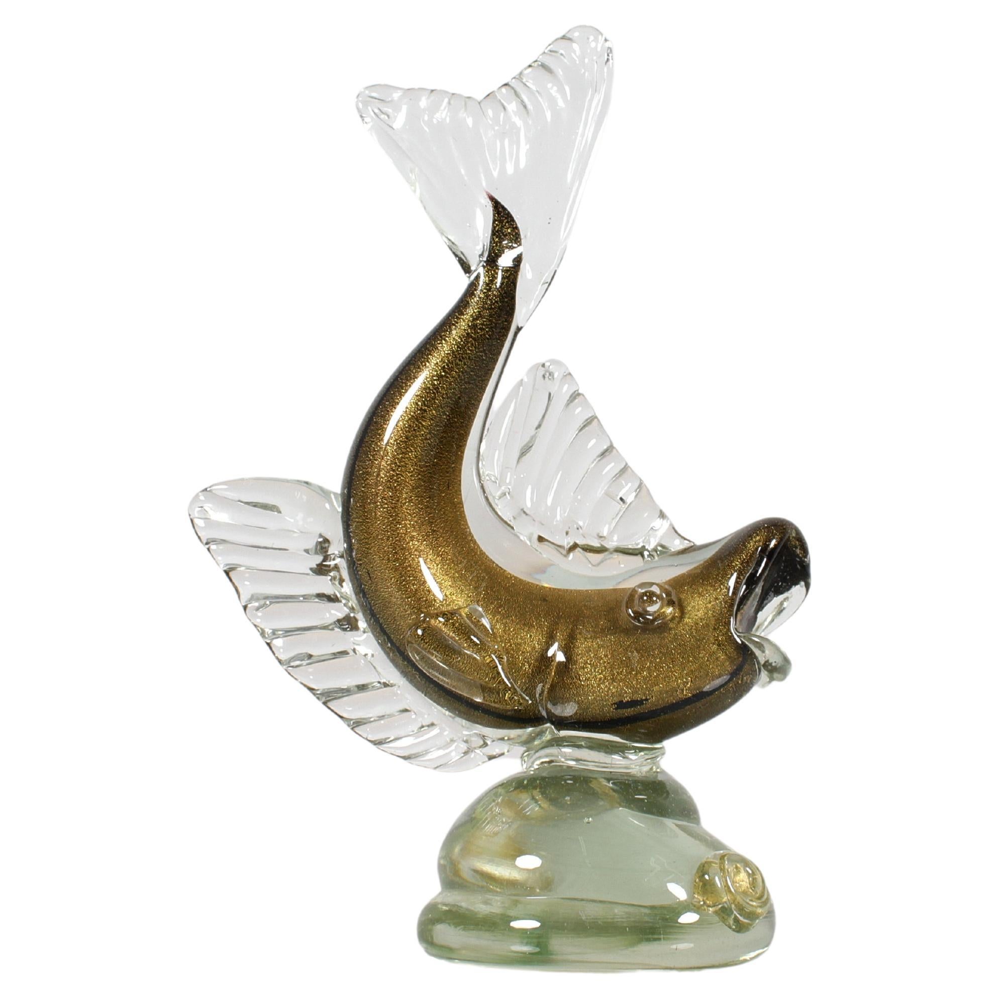 Mid-Century F. Poli (attr.) Murano Glass and Gold Leaf Fish 1960s Italy For Sale