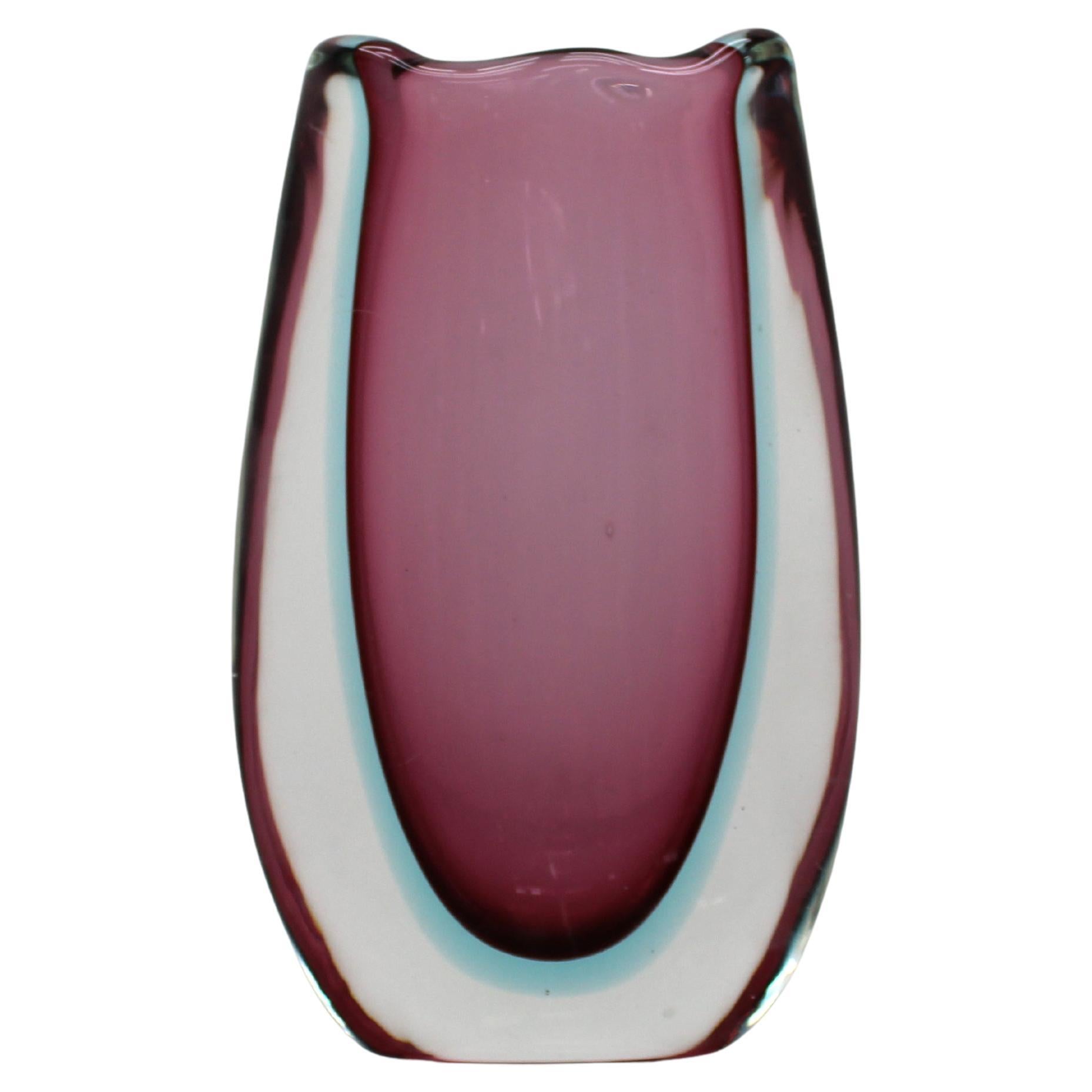 Mid-Century F. Poli (attr.) Purple Submerged Murano Glass Vase , 1960s Italy