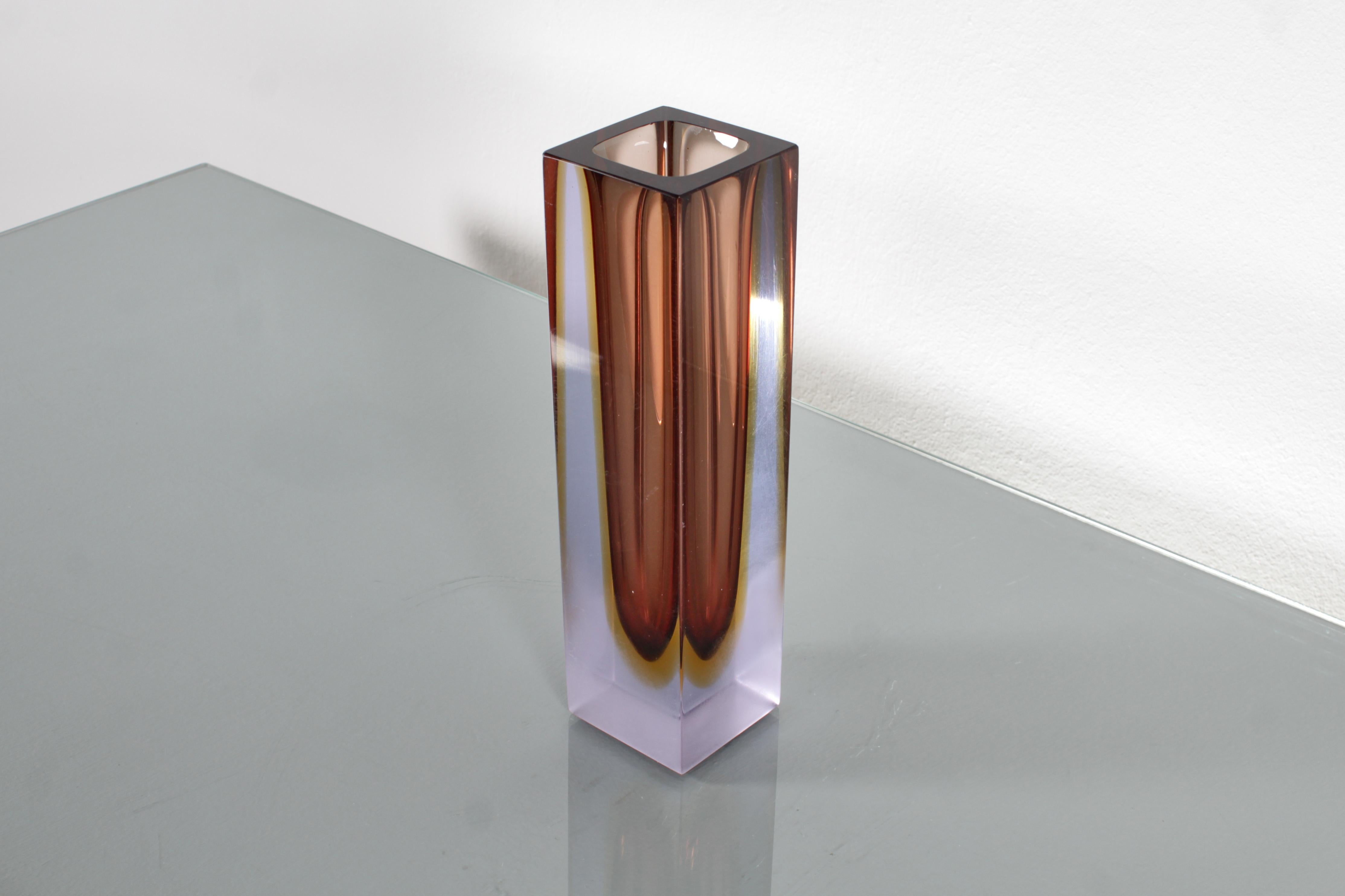 Mid-Century Modern Mid-Century F. Poli Murano Submerged Geometric Vase 60s Itlay For Sale