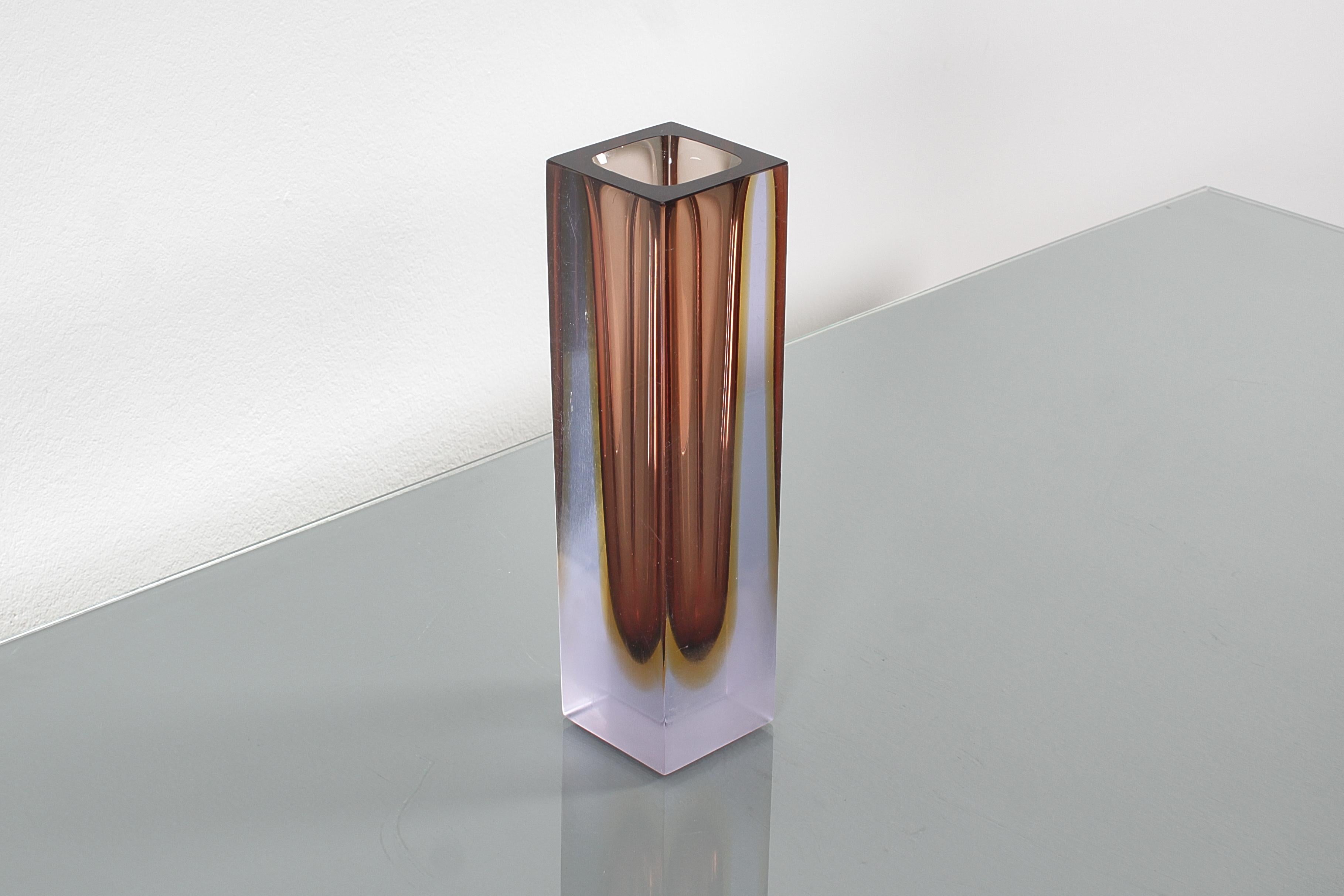 Italian Mid-Century F. Poli Murano Submerged Geometric Vase 60s Itlay For Sale