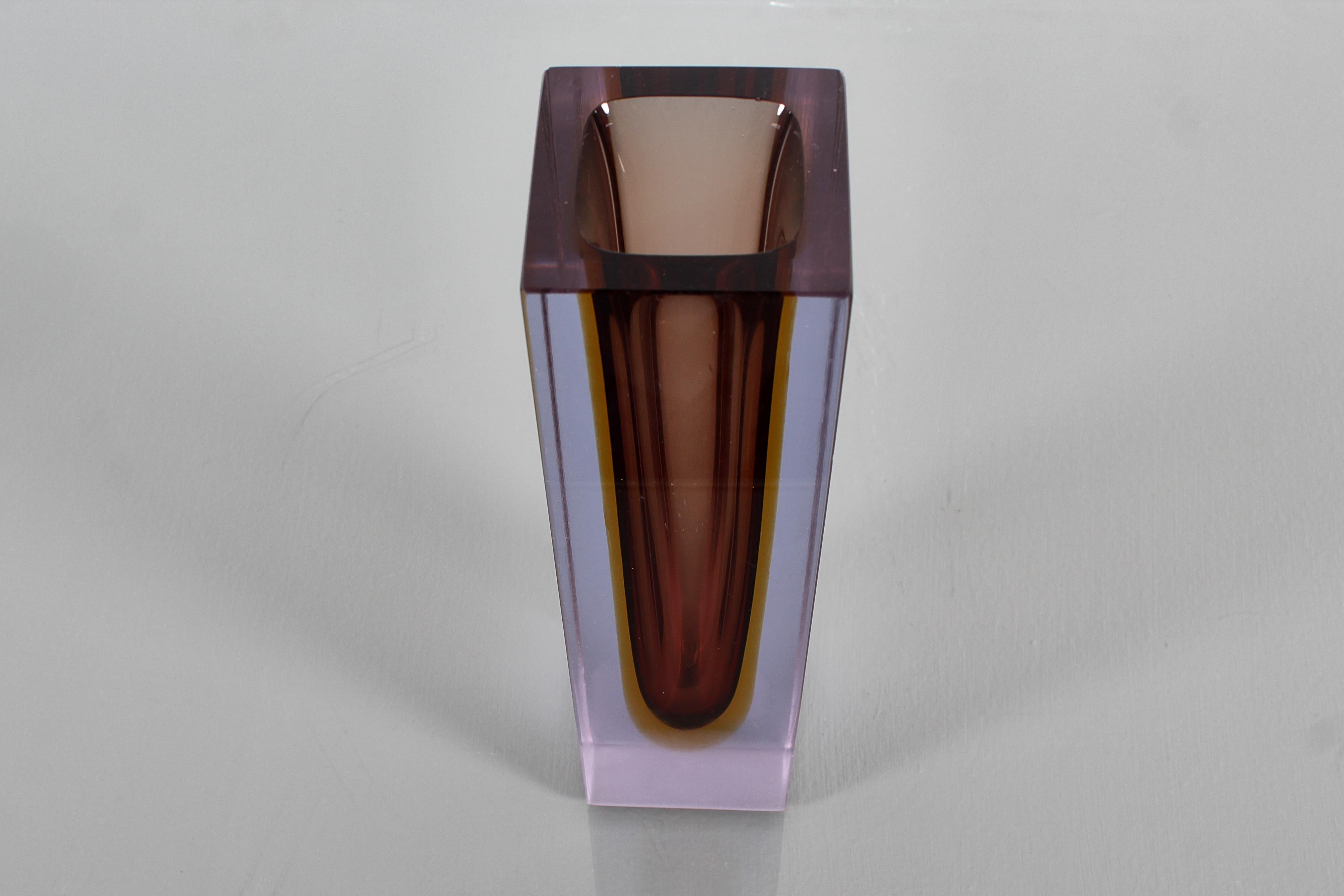Mid-20th Century Mid-Century F. Poli Murano Submerged Geometric Vase 60s Itlay For Sale