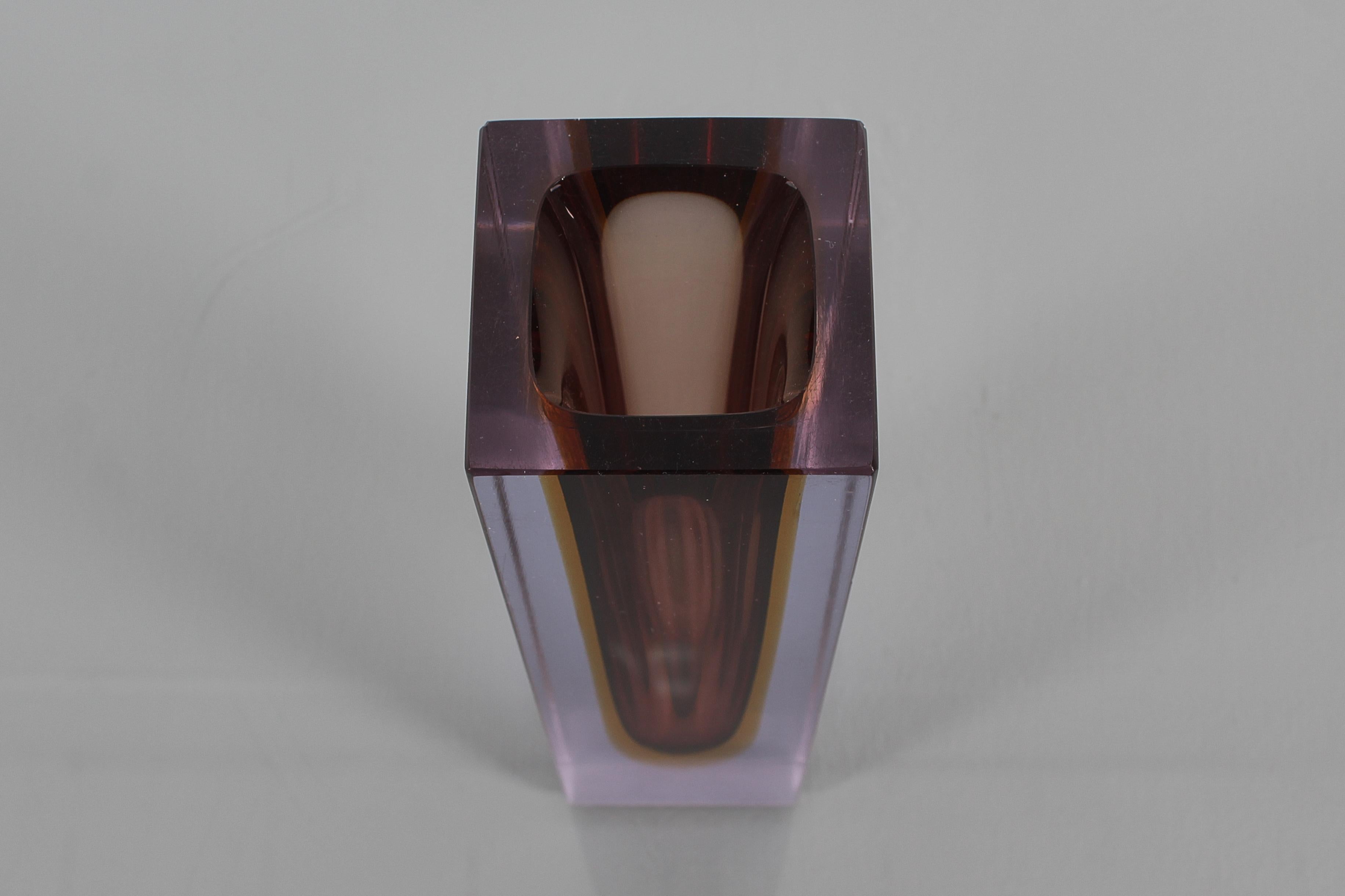 Murano Glass Mid-Century F. Poli Murano Submerged Geometric Vase 60s Itlay For Sale