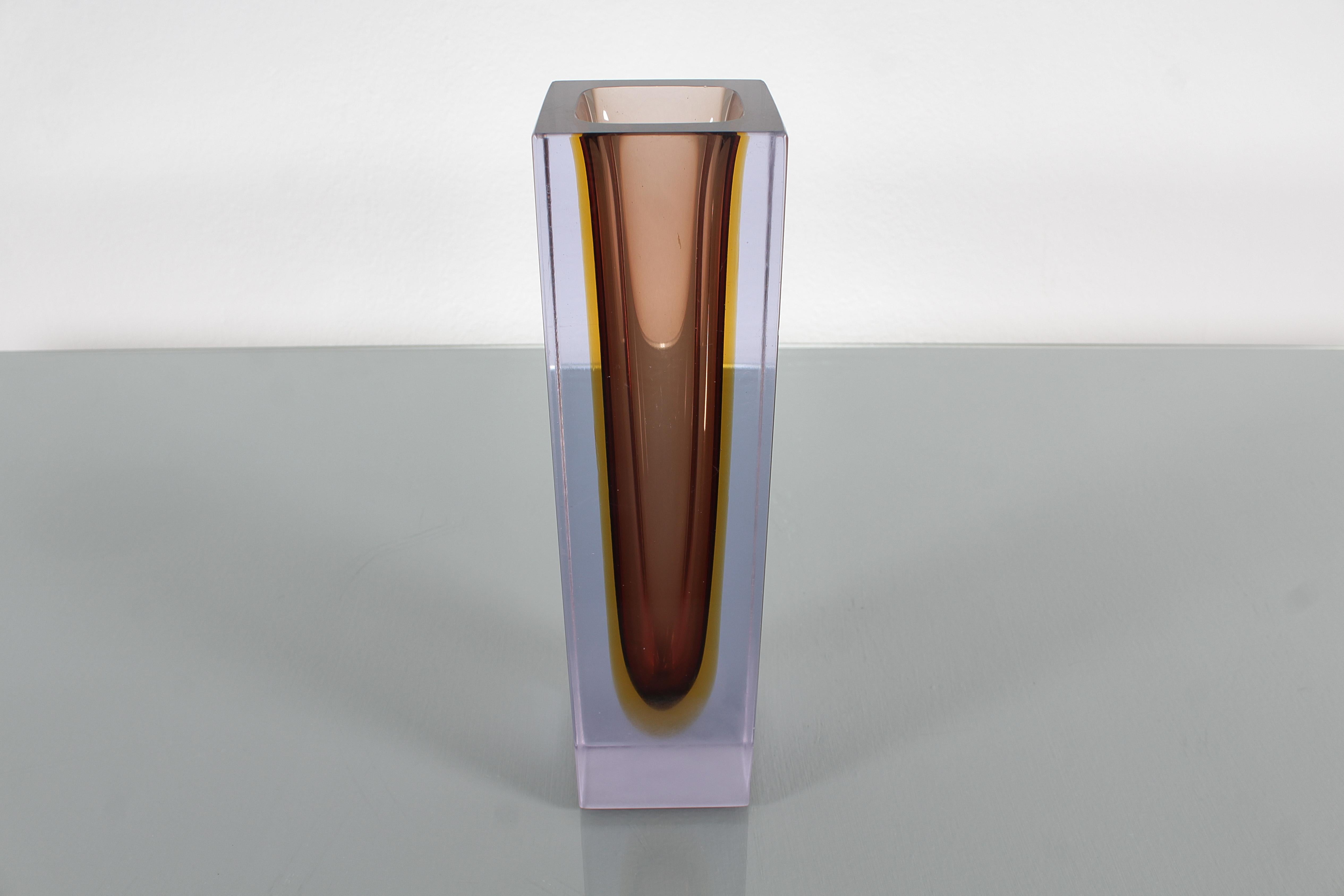 Mid-Century F. Poli Murano Submerged Geometric Vase 60s Itlay For Sale 1