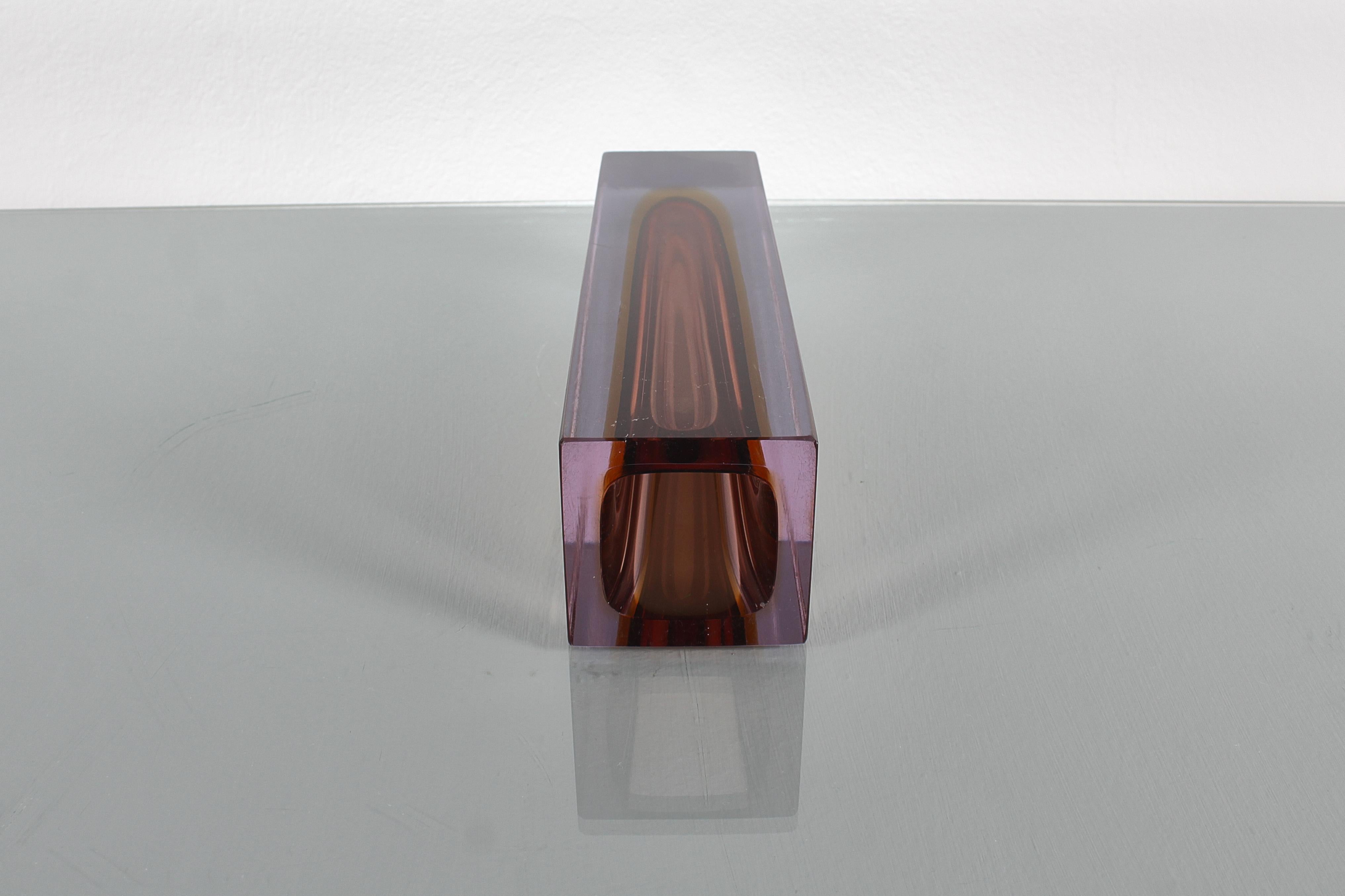 Mid-Century F. Poli Murano Submerged Geometric Vase 60s Itlay For Sale 2