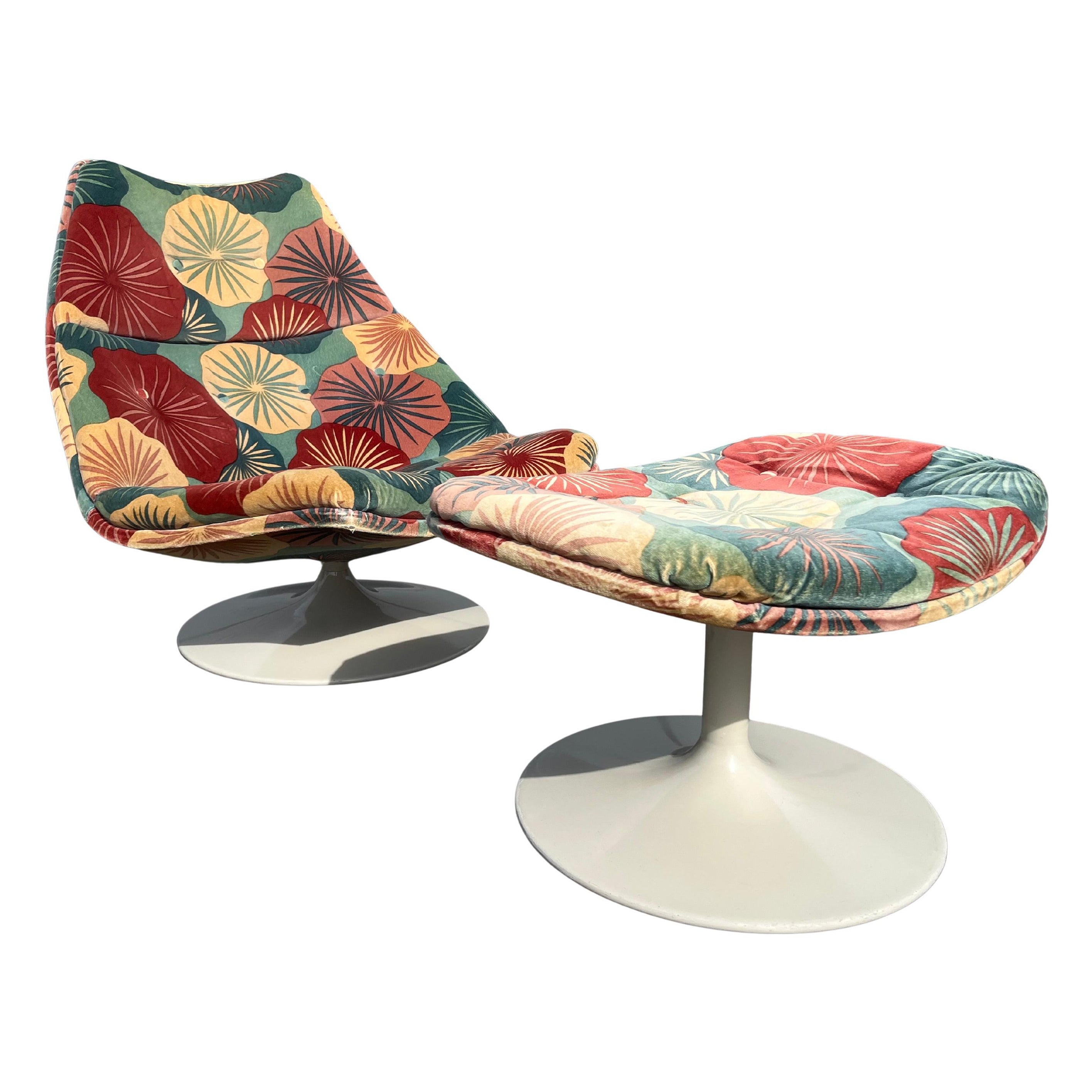 Mid Century F588 Lounge Chair with Ottoman by Geoffrey Harcourt Artifort, 1970s