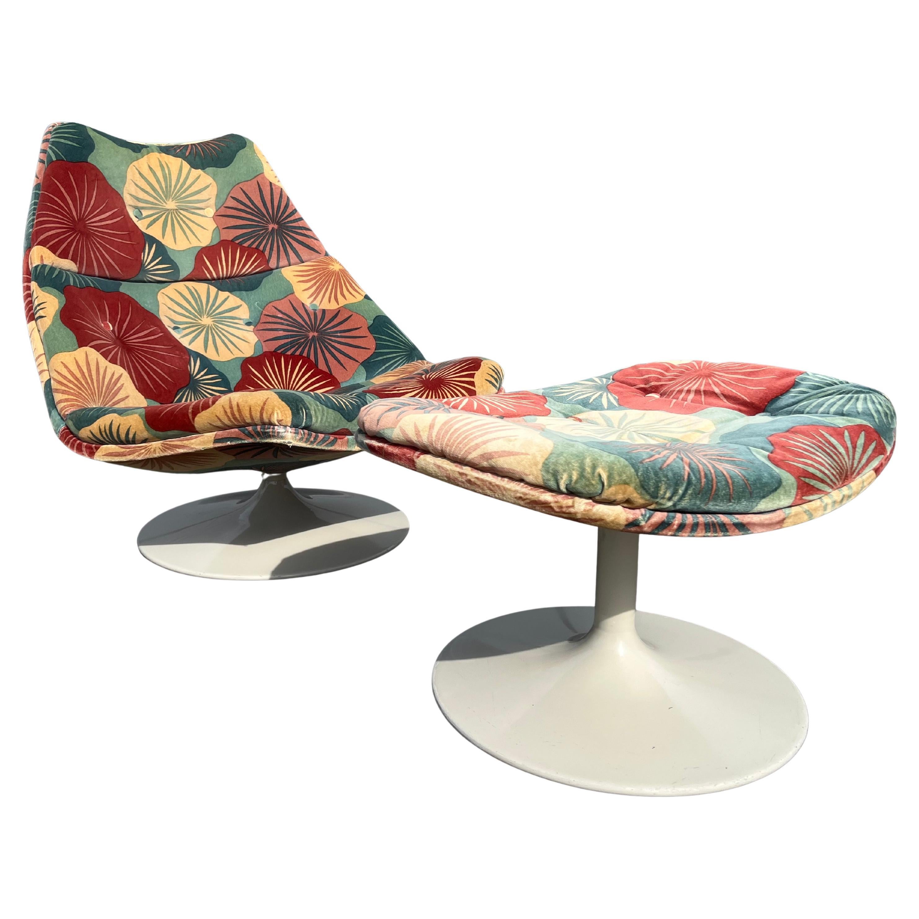 Mid Century F588 Lounge Chair with Ottoman by Geoffrey Harcourt Artifort, 1970s For Sale