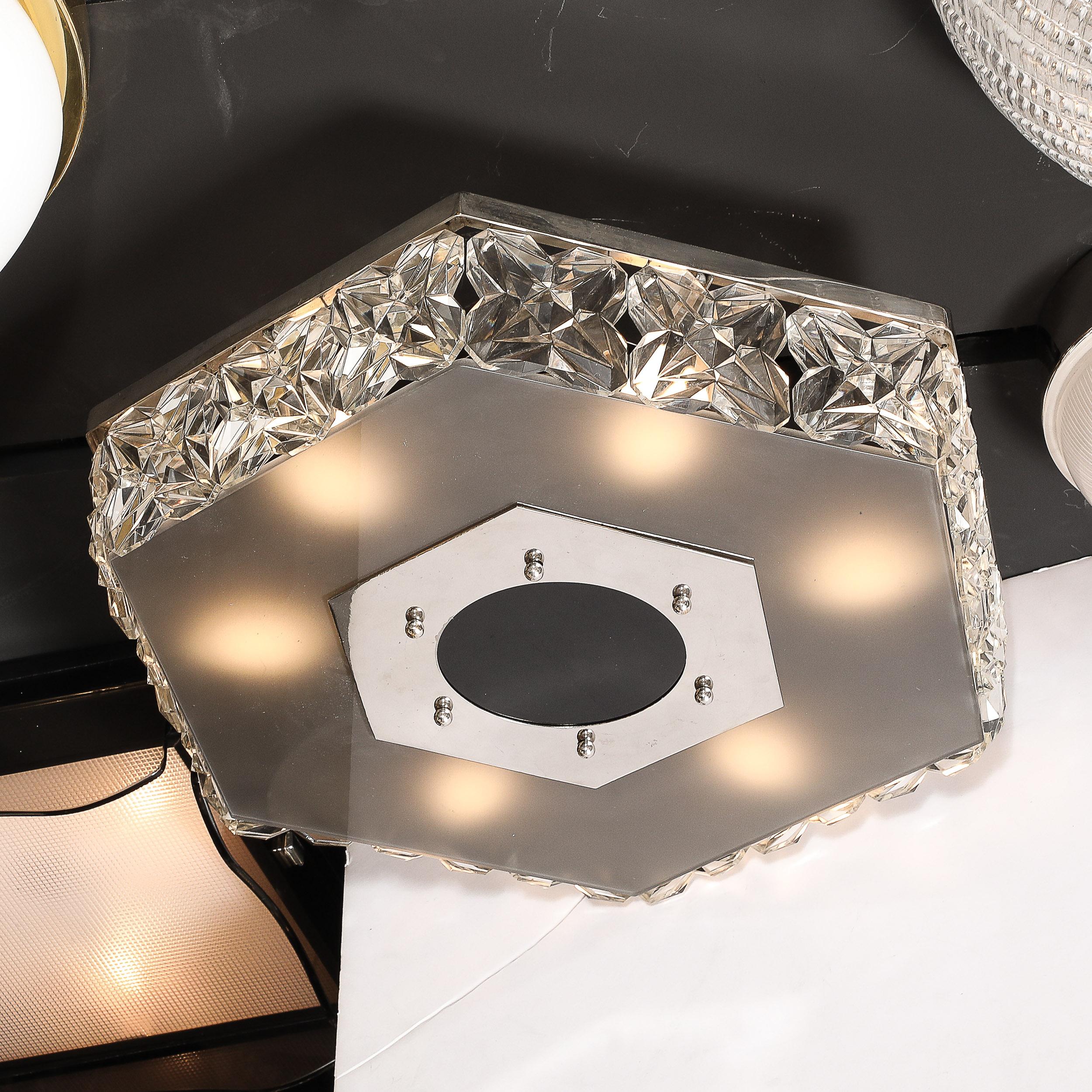 Lámpara empotrada hexagonal de cristal facetado de mediados de siglo by Kinkeldey Moderno de mediados de siglo en venta