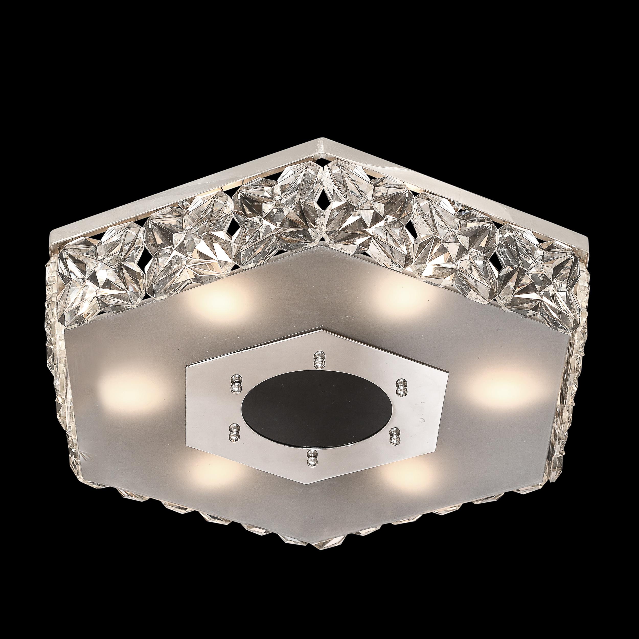 Lámpara empotrada hexagonal de cristal facetado de mediados de siglo by Kinkeldey Cristal en venta