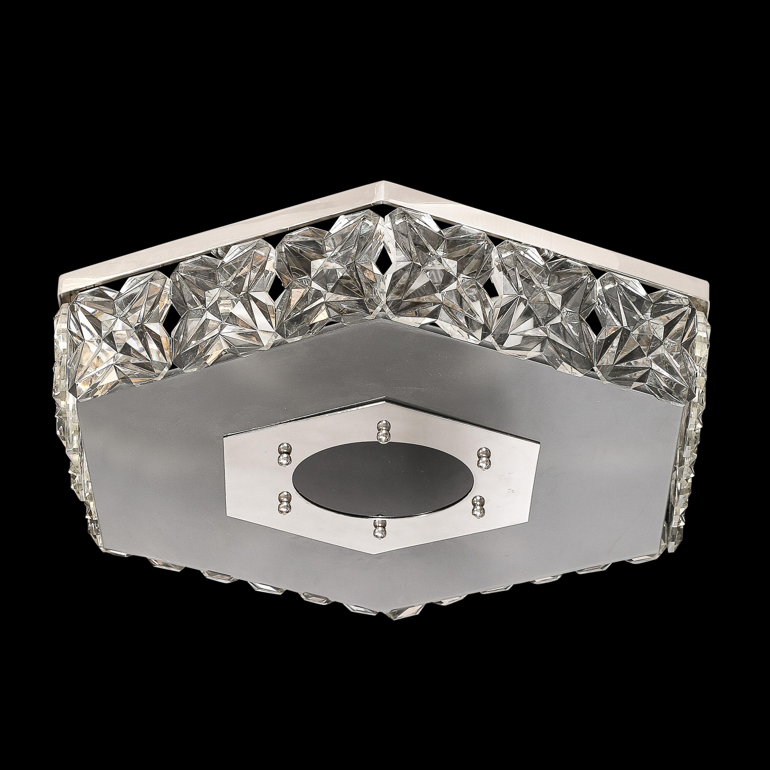 Lámpara empotrada hexagonal de cristal facetado de mediados de siglo by Kinkeldey en venta 2