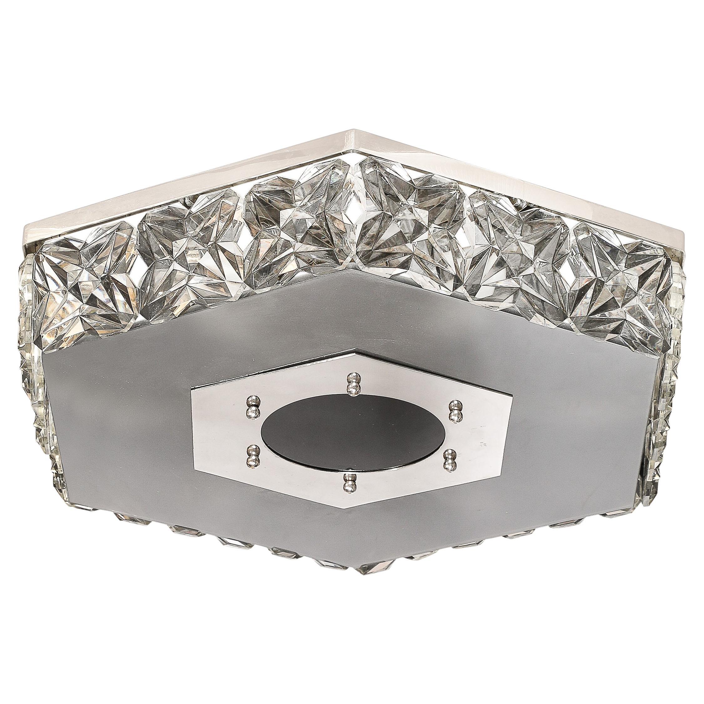 Lustre hexagonal encastré en cristal facetté du milieu du siècle dernier de Kinkeldey