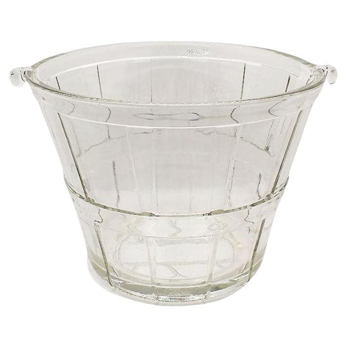 Mid Century Faceted Geometric Glass Ice Bucket with Handles, Anchor Hocking