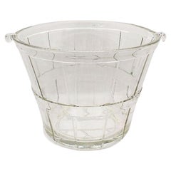 Vintage Mid Century Faceted Geometric Glass Ice Bucket with Handles, Anchor Hocking