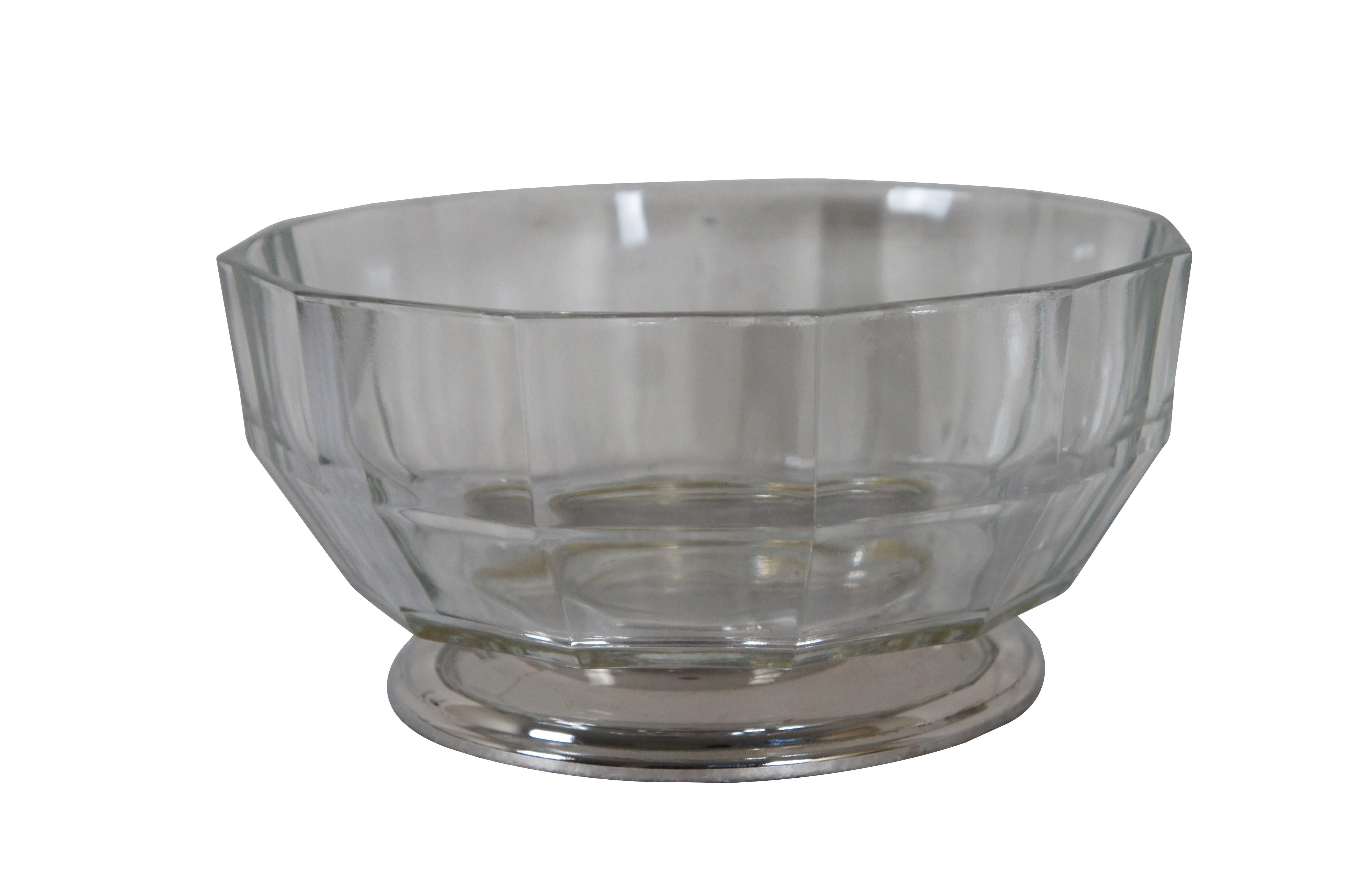 Mid-Century Modern Mid Century Faceted Pressed Glass Silverplate Centerpiece Fruit Serving Bowl 10