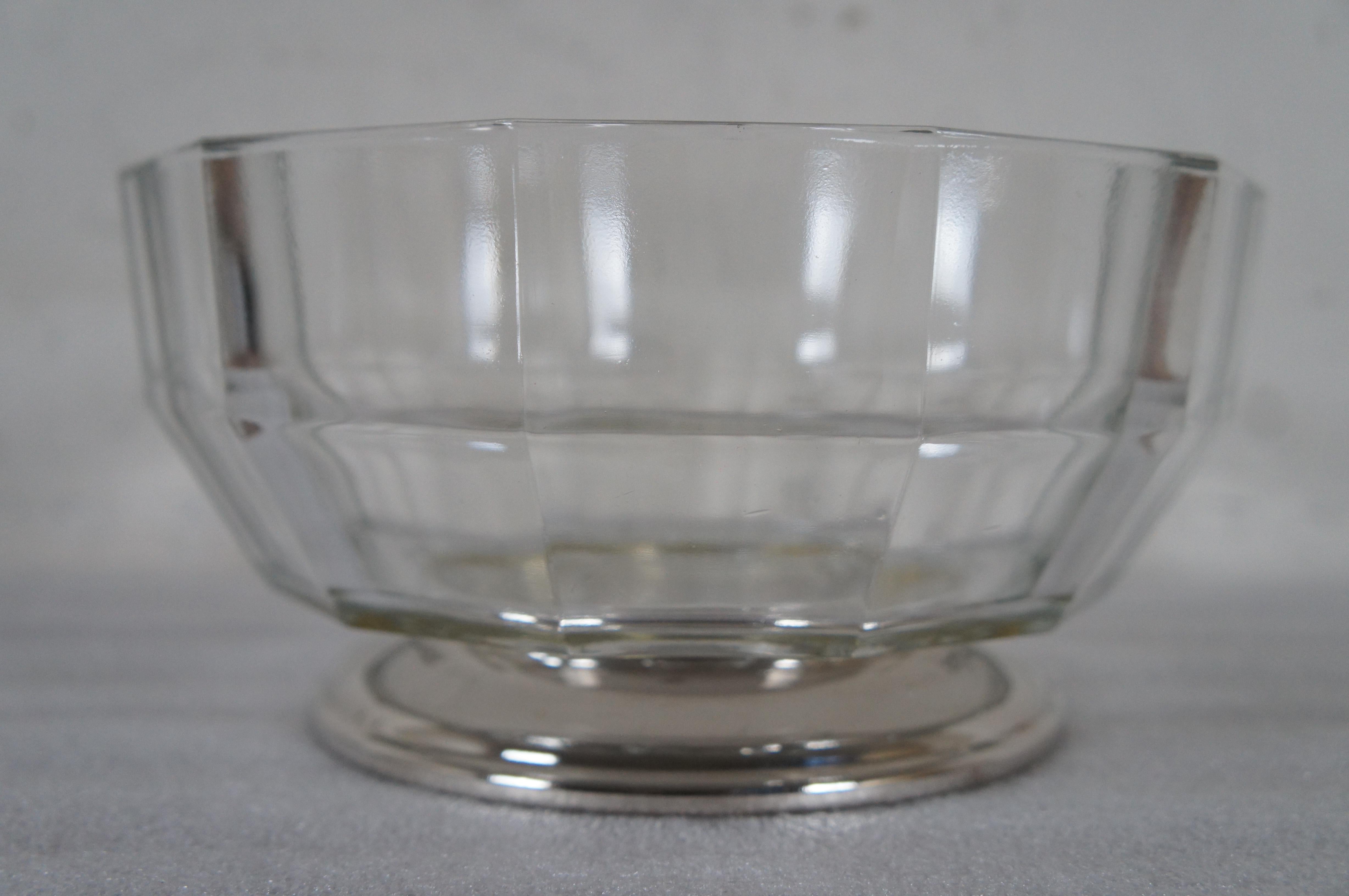 Mid Century Faceted Pressed Glass Silverplate Centerpiece Fruit Serving Bowl 10