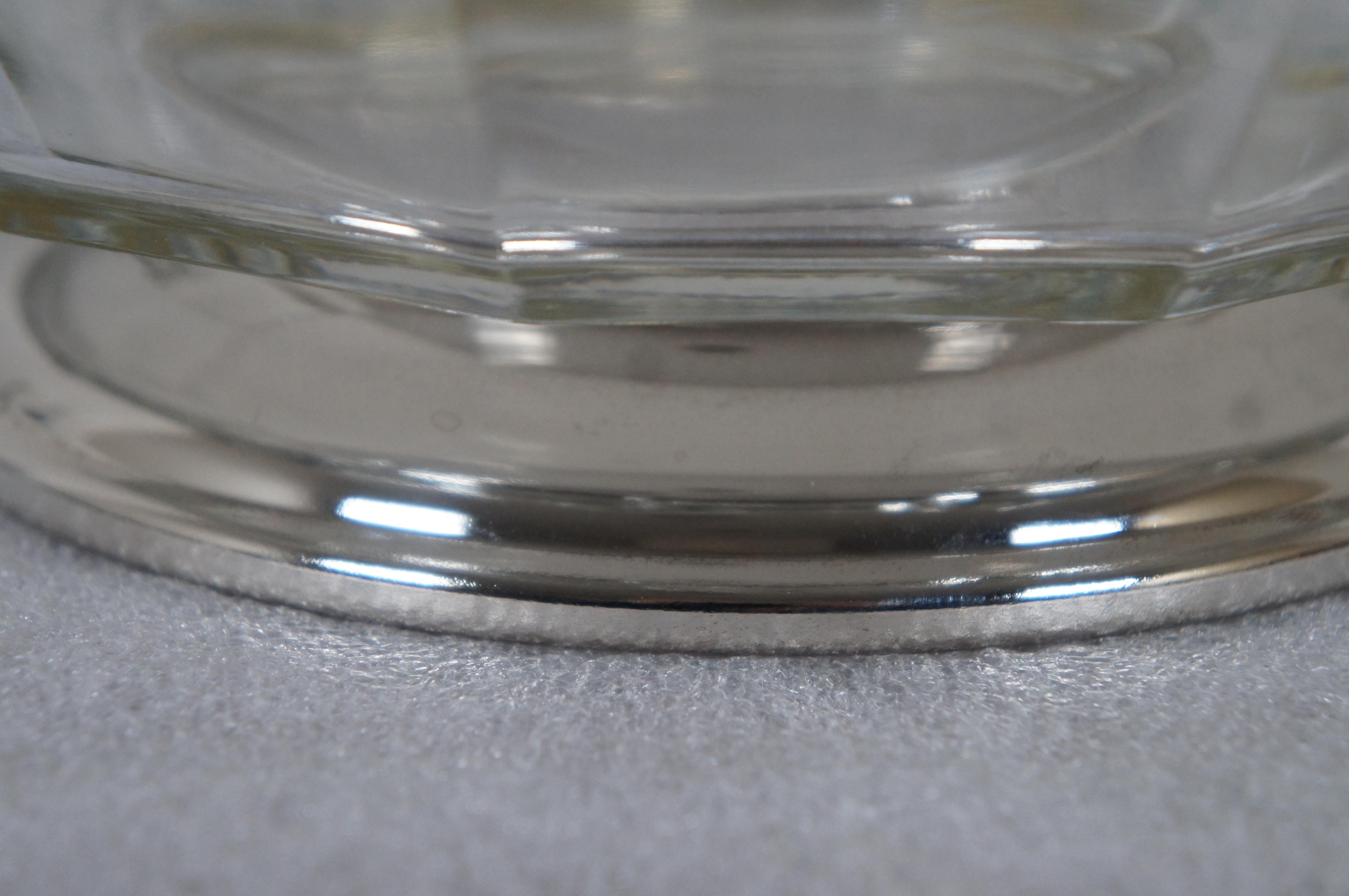 Mid Century Faceted Pressed Glass Silverplate Centerpiece Fruit Serving Bowl 10