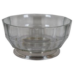 Mid Century Faceted Pressed Glass Silverplate Centerpiece Fruit Serving Bowl 10"