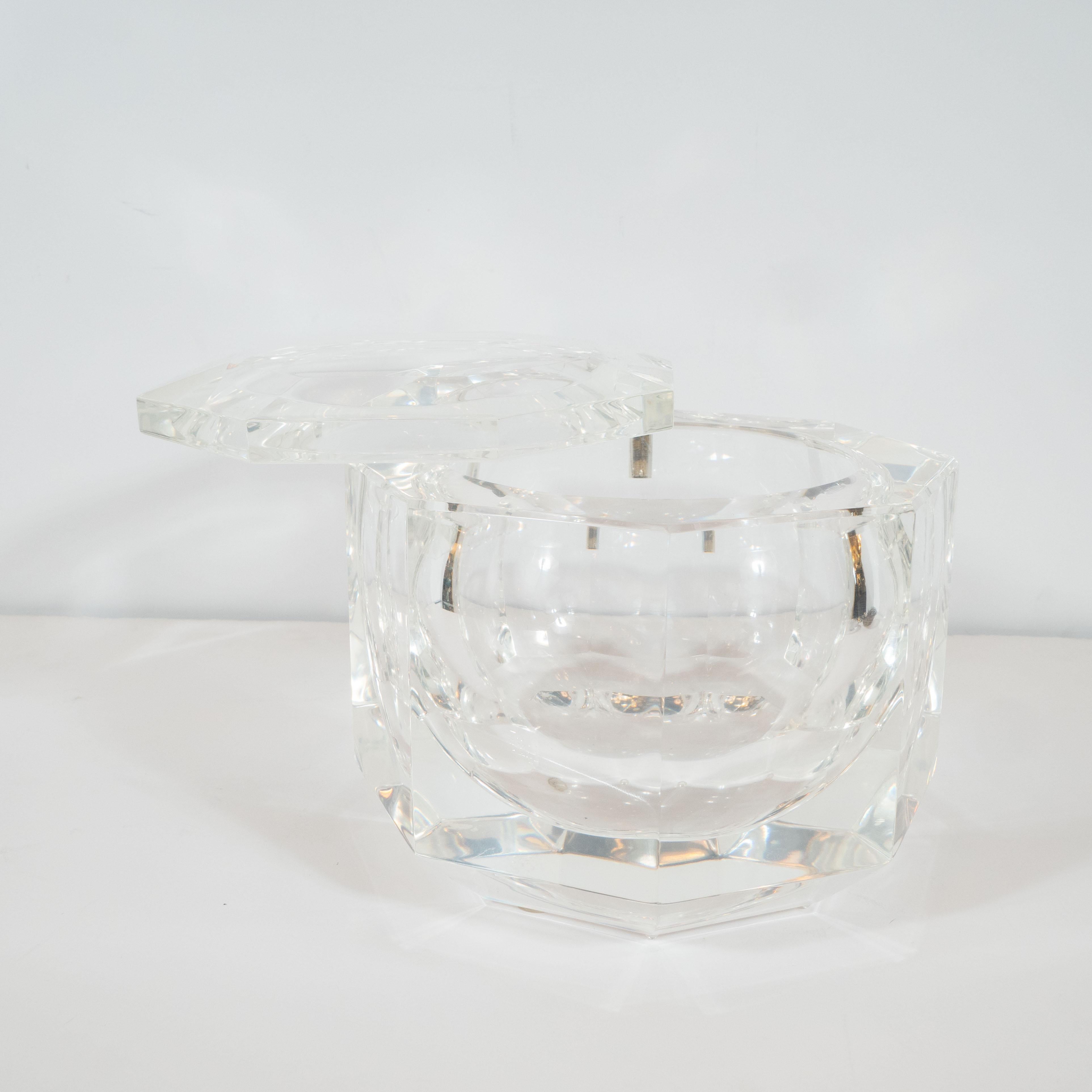 American Midcentury Faceted Swivel Top Lucite Octagon Ice Bucket by Carole Stupell