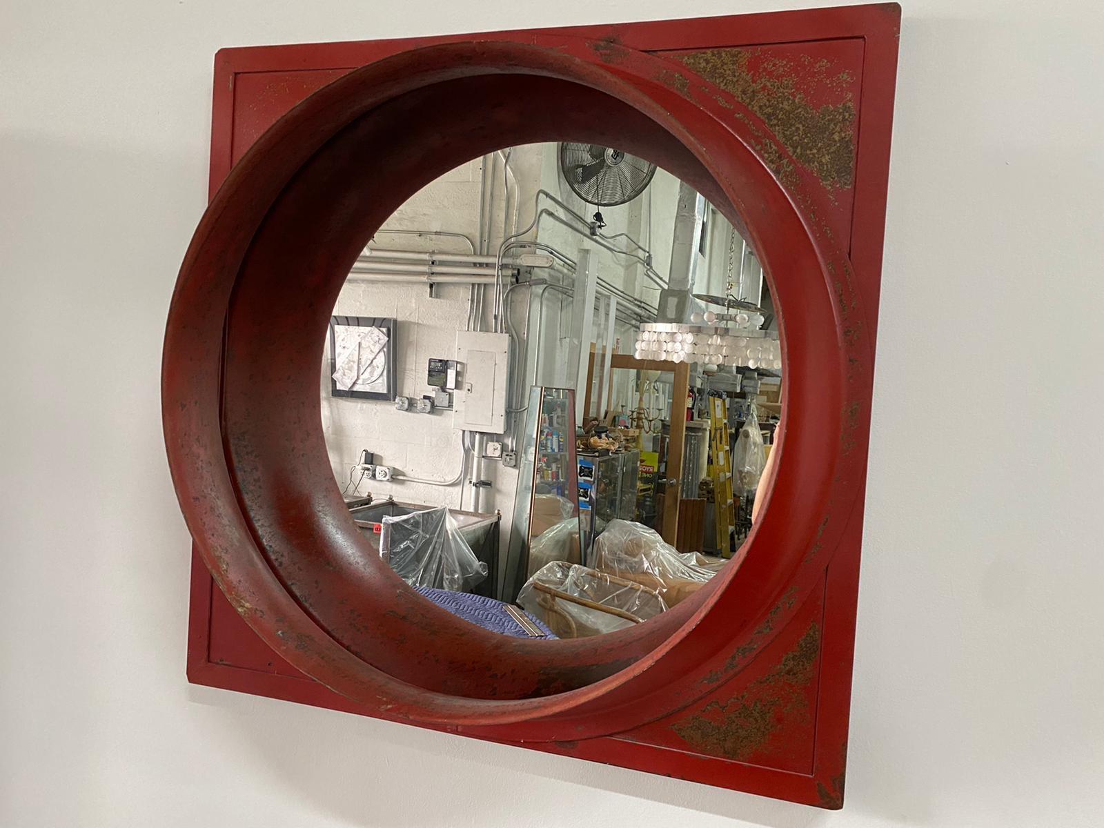 Mid-Century Factory Industrial Wall Mirror In Good Condition In East Hampton, NY