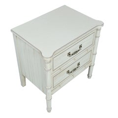 Faux Bamboo Midcentury Factory White Washed Bedroom Dresser and Nightstand Set