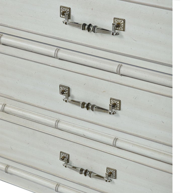 Faux Bamboo Midcentury Factory White Washed Bedroom Dresser and