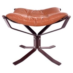 Midcentury Falcon Footstool by Sigurd Ressell in Brown Leather