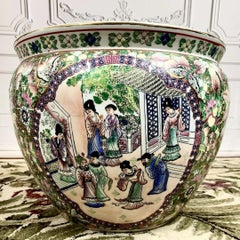 Mid-Century Famille Rose Chinoiserie Porcelain Fish Bowl