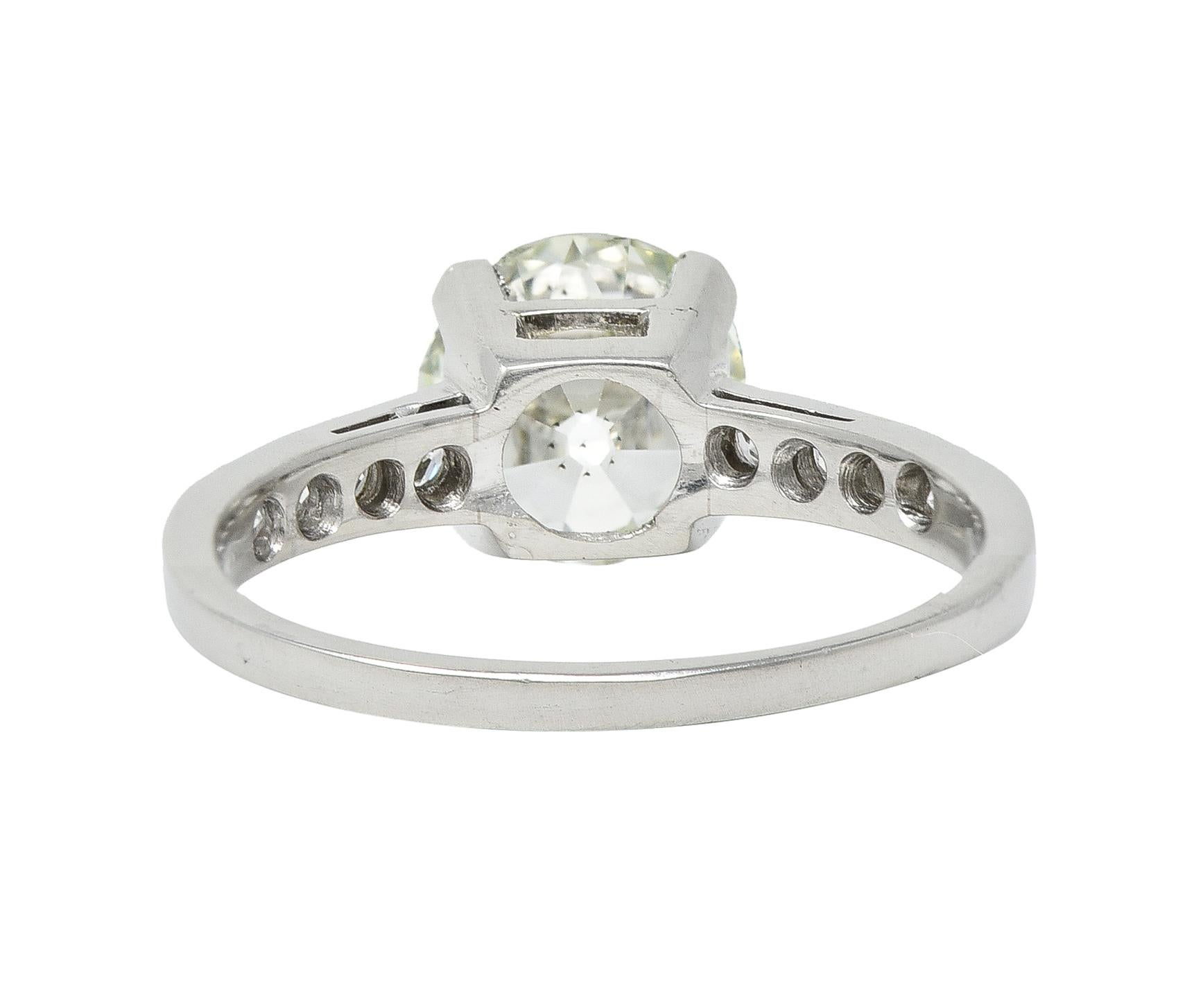 Women's Mid-Century Fancy Light Yellow-Green Old Mine Cut Diamond Platinum Vintage Ring For Sale