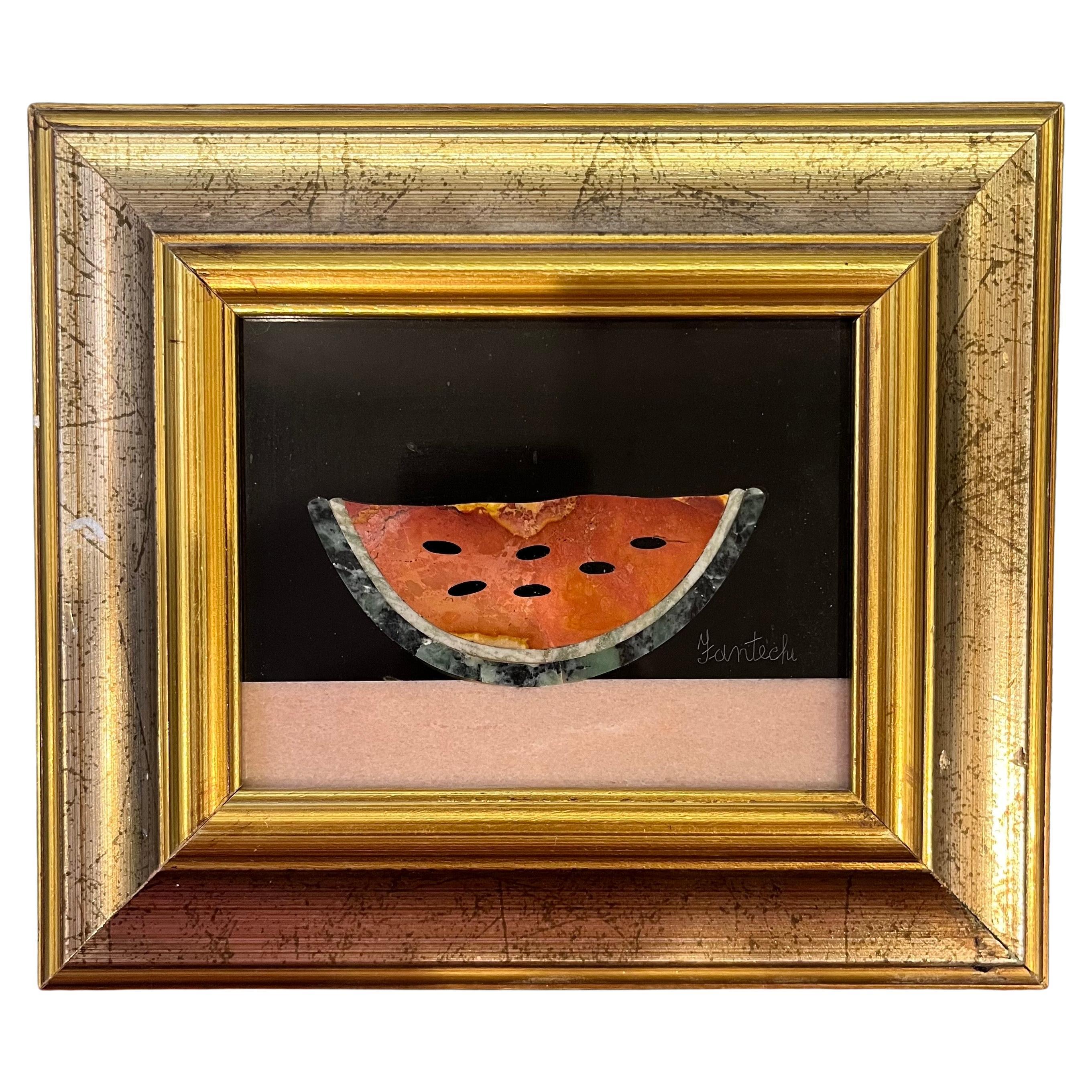 Mid Century Fantechi Watermelon Pietra Dura Framed Artwork, Italy, circa 1960 en vente
