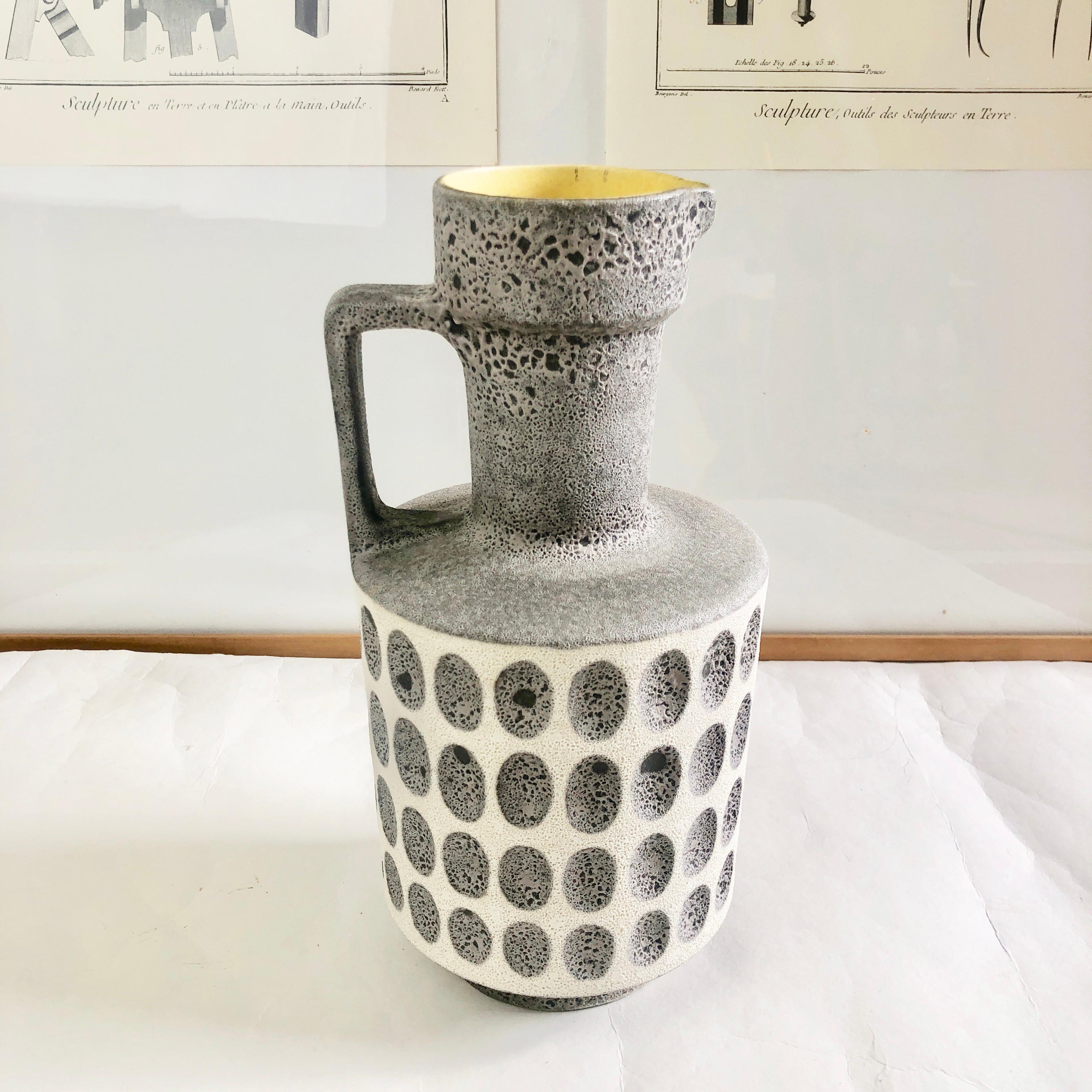 Midcentury Fat Lava Krug Vase Ü-Keramik 'Übelacker' 1527/26 Grau & Gelb 4