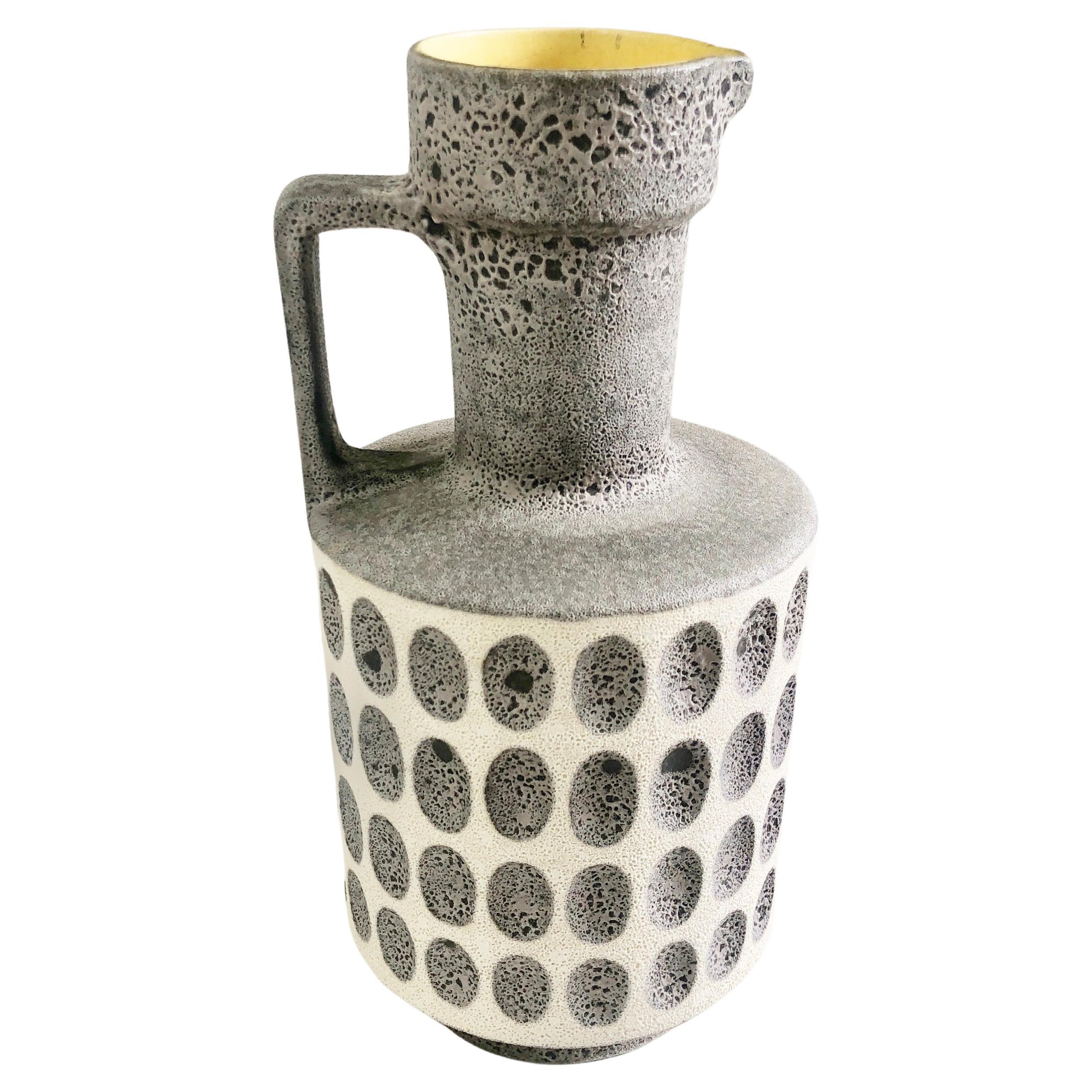 Mid-Century Modern Midcentury Fat Lava Krug Vase Ü-Keramik 'Übelacker' 1527/26 Grau & Gelb