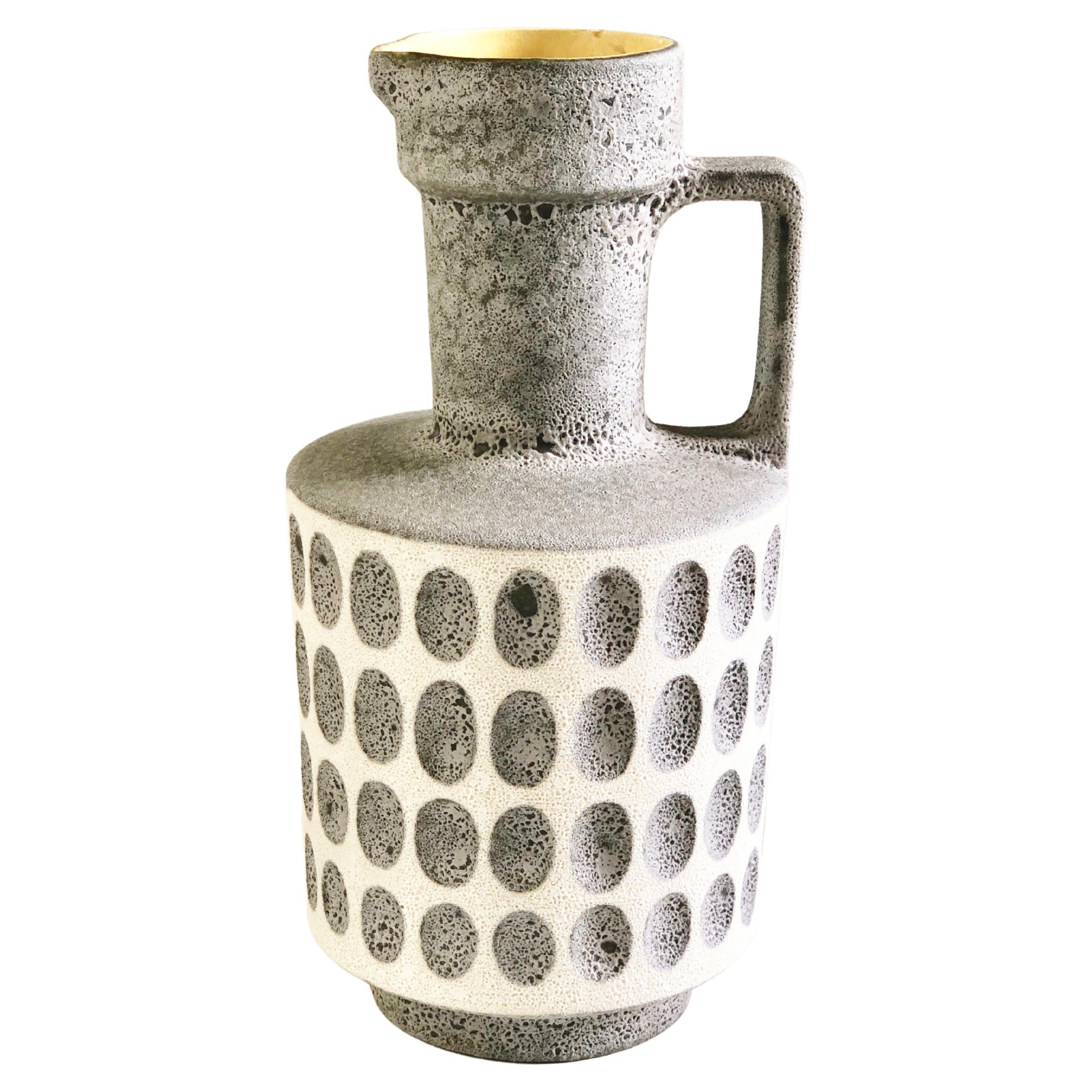 Midcentury Fat Lava Krug Vase Ü-Keramik 'Übelacker' 1527/26 Grau & Gelb