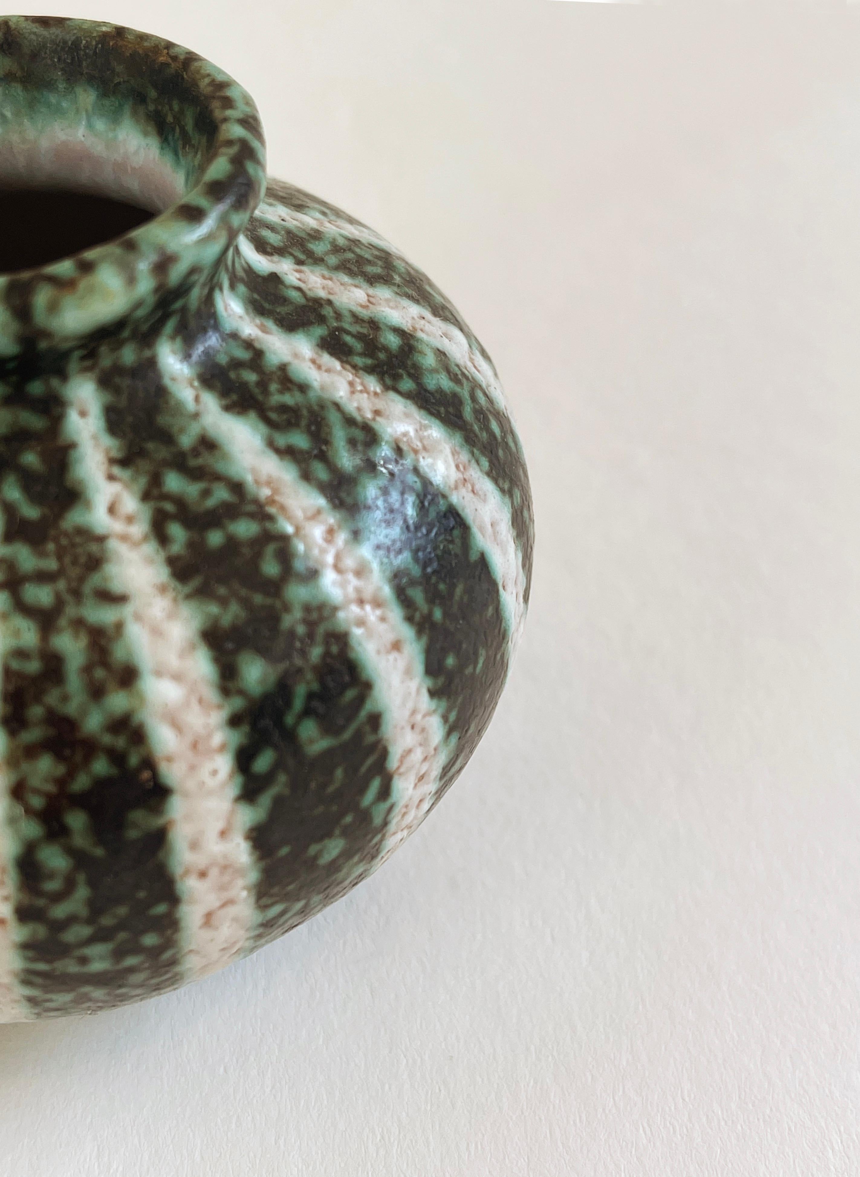 Mid-Century Modern Mid-Century Fat Lava Studio Ceramic Vase, Green Zebra by Ruscha 1960s, Germany