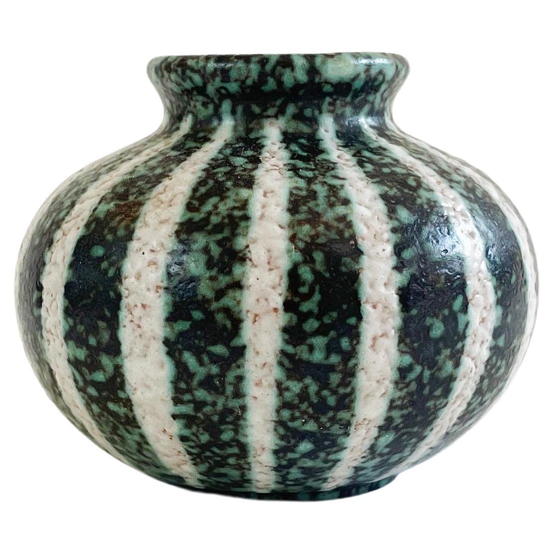 Mid-Century Fat Lava Studio Ceramic Vase, Green Zebra by Ruscha 1960s, Germany