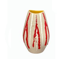 Mid-Century Fat Lava Studio Ceramic Vase, Red Zebra by 'Foreign' 1960s, Germany