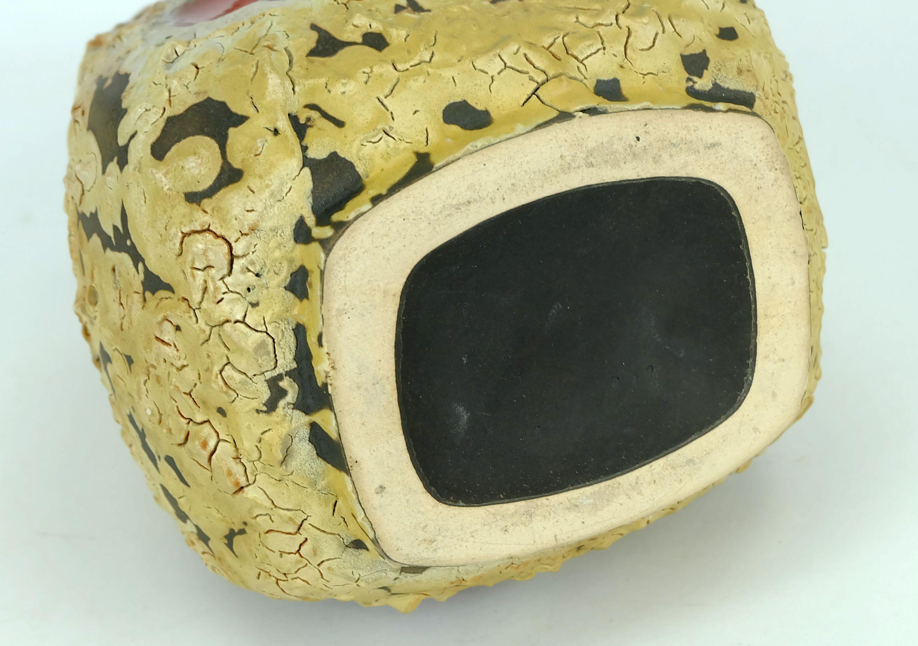 mid century fat lava VASE es-keramik WGP brown beige glaze red leaf pattern For Sale 3